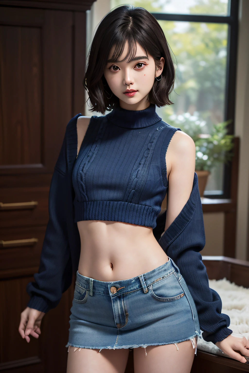 (Front focus)、(dark: 1.6)、Hyperrealist female portrait by David Hockney and Alphonse Mucha、photoRealstic、Dynamic Lighting、Volume Lighting、extra detailed face、4 K、Award-winning、 、1人、(formal outfit:1.4)、Long、,((wide open abdomen))、((open abdomen))、((wide open navel))、((open navel))、((Bare belly))、((Mid-Riff Sweater))、((Mid-Riff Sweater))、((Mid-Riff Sweater))、((Ultra-low rise、Denim Mini Skirt))、((Ultra-low rise、Denim Mini Skirt))、((Ultra-low rise、Denim Mini Skirt))、 ((Navel Ejection))、((Navel Ejection))、((Navel Ejection))、((small hips))、((small  hip))、(long boots)、((wide open abdomen))、((open abdomen))、((wide open navel))、((open navel))、((Bare belly))、((Mid-Riff Sweater))、((Mid-Riff Sweater))、((Mid-Riff Sweater))、((Ultra-low rise、Denim Mini Skirt))、((Ultra-low rise、Denim Mini Skirt))、((Ultra-low rise、Denim Mini Skirt))、 ((Ultra-low rise))、((Ultra-low rise))、((Denim Mini Skirt))、 ((wide open abdomen))、((open abdomen))、((wide open navel))、((open navel))、((Bare belly))、((Mid-Riff Sweater))、((Ultra-low rise、Denim Mini Skirt))、 ((Navel Ejection))、((small hips))、((small  hip))、(boots)、((Ultra-low rise))、((Ultra-low rise))、((Ultra-low rise))、((Denim Mini Skirt))、((is standing))