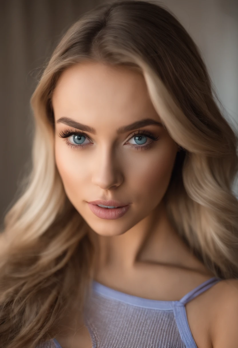 Woman with matching tank top and panties, Sexy girl with blue eyes, portrait sophie mudd, portrait corinna kopf, blonde hair and large eyes, Selfie einer jungen Frau, Augen im club Violet Myers, ohne Make-up, Natural makeup, Blick direkt in die Kamera, Gesicht mit Artgram, dezentes Make-up, Stunning full body shot, im Schlafzimmer, Spaltung