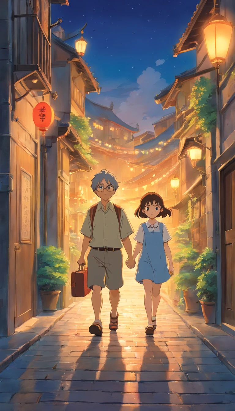 A boy and a girl are walking shyly in the evening