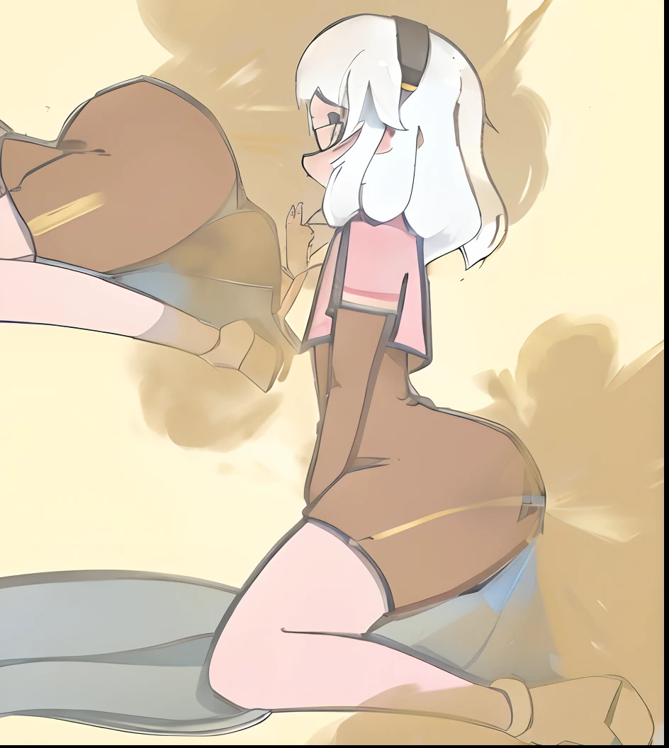 Spectacled girl's fart, tom de pele escura, White hair messed up with fart
