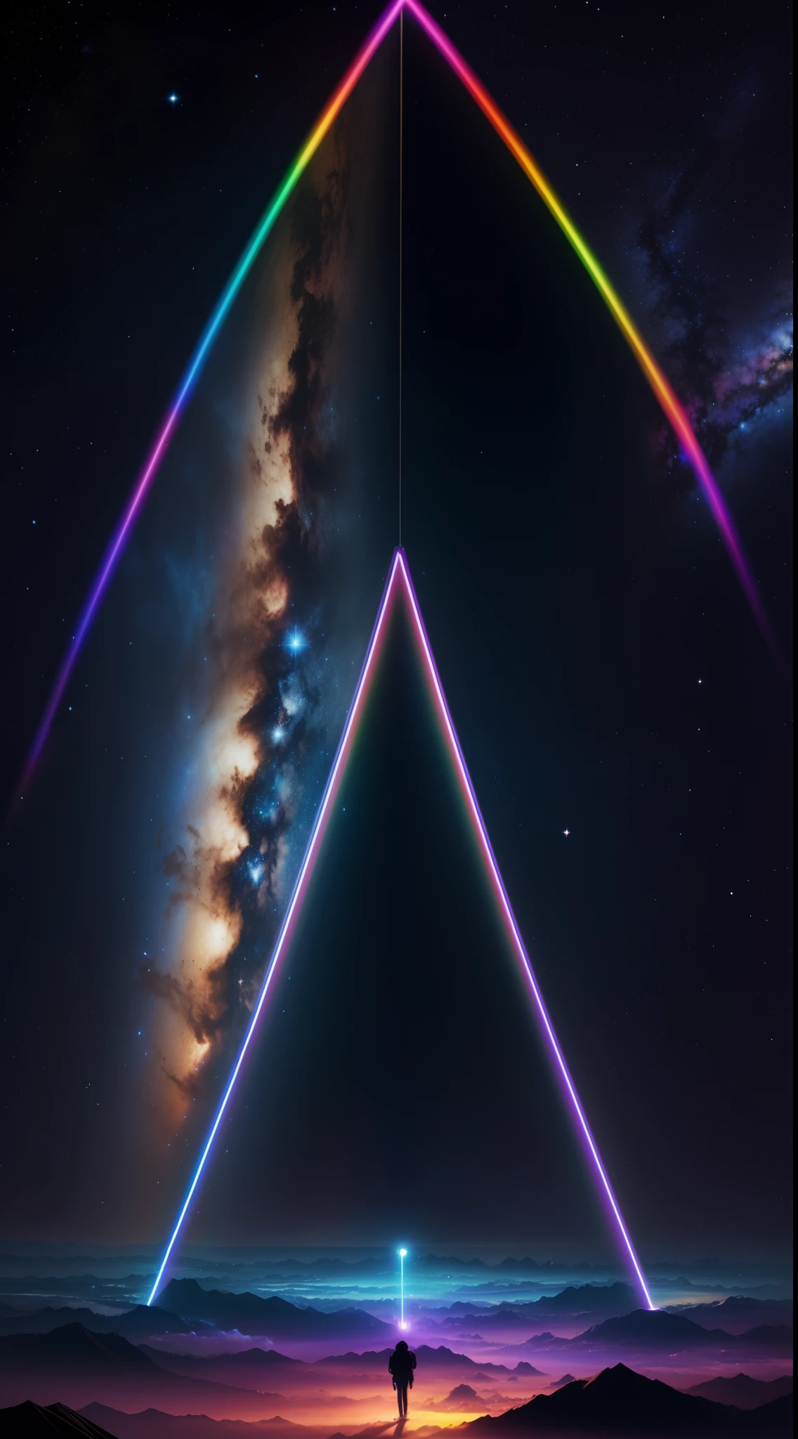 BIG Heaven's One Large triangle Gate On Galaxy, Rainbow NEON, No human, It's very mysterious.