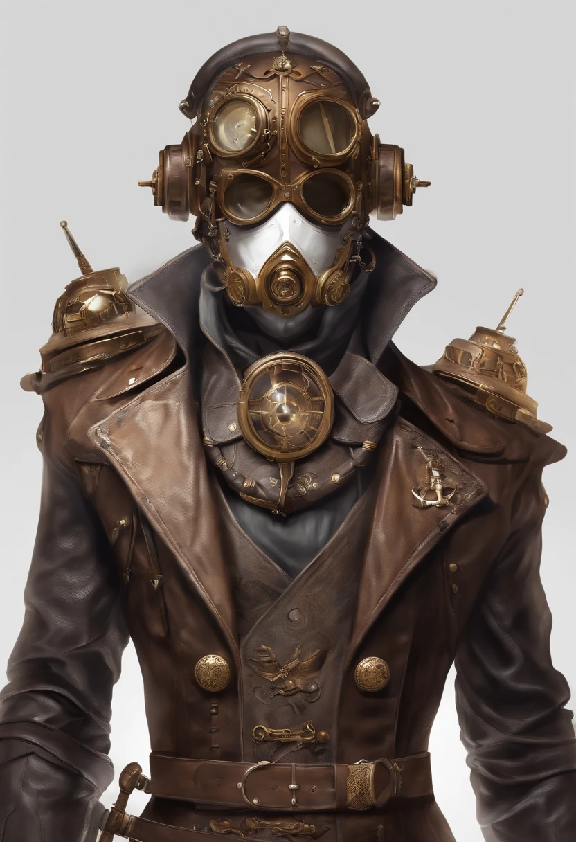 2d art, Steampunk, Doctor Plague's Edge Starseeker Art, wearing leather, full-body portraits, Key art, splash images, plain white background