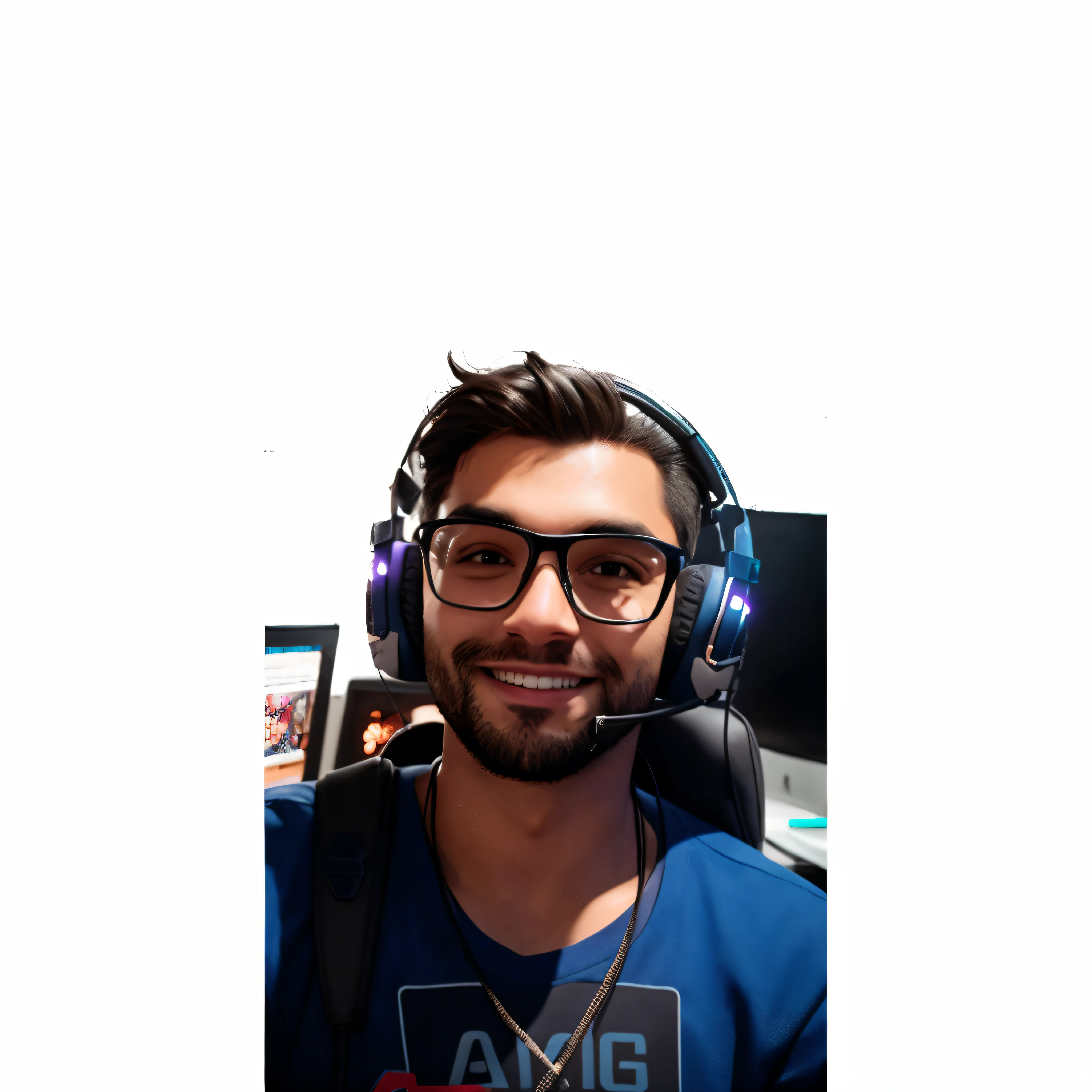 There's a man wearing a headset and glasses and microphone, imagem de qualidade muito boa, Streamer do Twitch / Jogador, 8k portrait render, retrato de alta qualidade, foto de perfil profissional, foto de perfil do discord, epic game portrait, detailed unblurred face, imagem ultra realista, fundo gamer neon amarelo