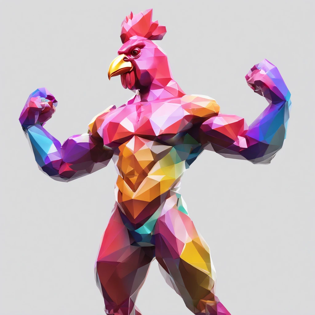 body builder、Only the head is a chicken human、colourfull、Perfect alignment, body builder、Chickens only the head,Crystal Vase,Rose flower, Wearing sunglasses, cheerfulness, Standing position, Abstract beauty, Centered, Looking at the camera, Facing the camera, Approaching perfection, Dynamic, Highly detailed, Smooth, Sharp Focus, 8K, hight resolution, Illustration, art by carne griffiths and wadim kashin, White background