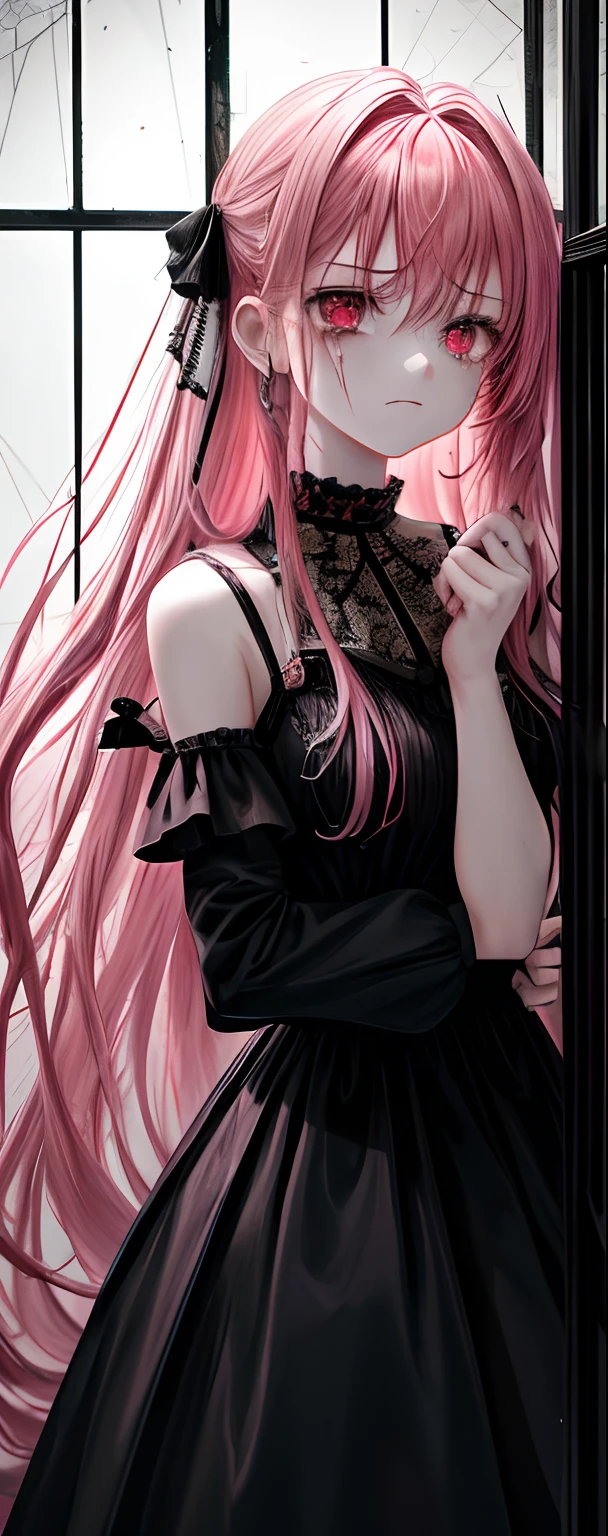 beautiful Korean girl，long pink hair，tattooed，full bodyesbian，Wearing a collar，Wearing a black lace bra，Wear black lace panties..，Wear stiletto heels，Wearing black pantyhose，Bad Girl，perfect faces，Wear light makeup，Wearing a ruby ring，Cool and funky style，On the dance floor，Ultra photo realsisim，8K, mechanics, Sexy, Sex appeal