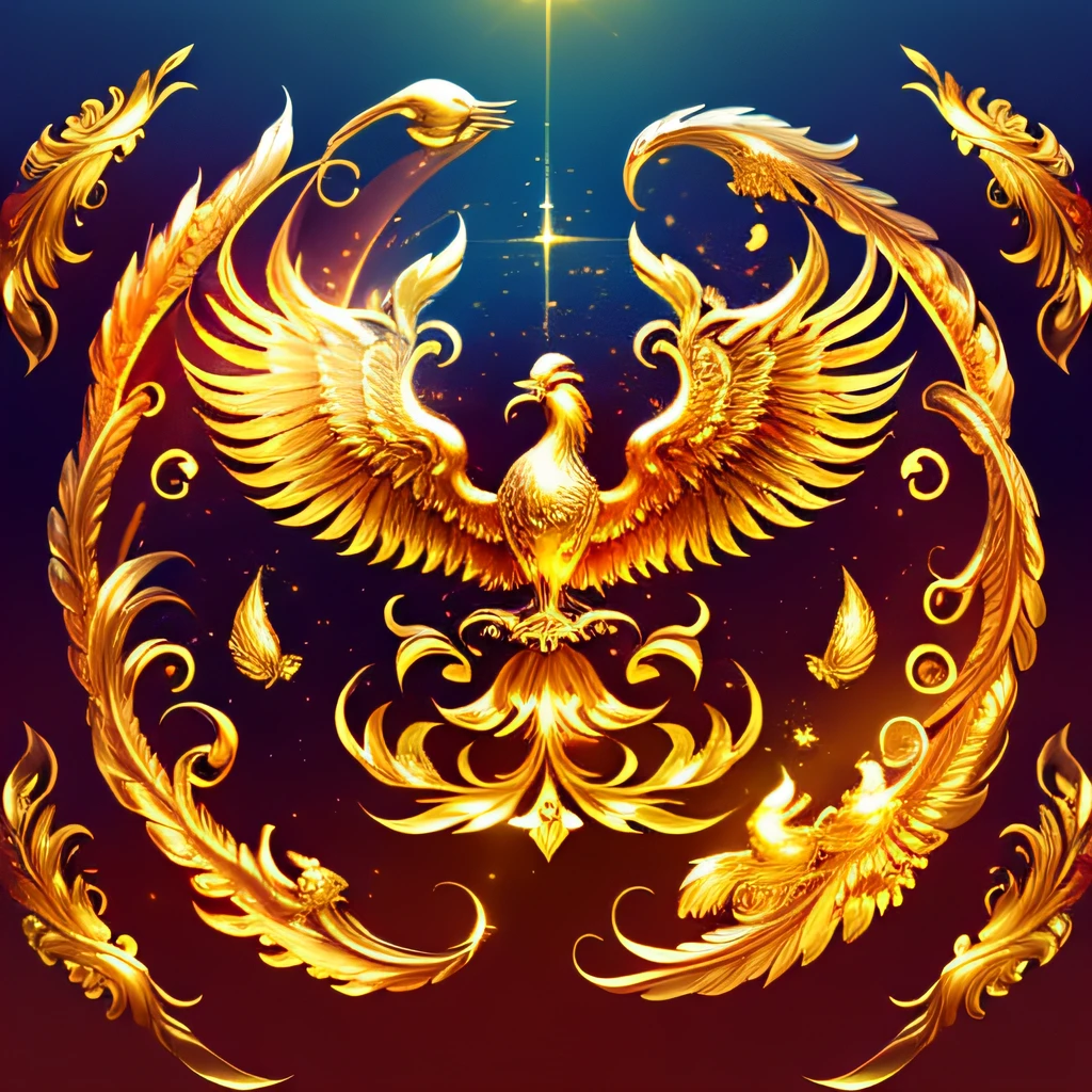 (absurderes、hight resolution、ultra-detailliert、realisitic、)、Golden Phoenix, which is a symbol of auspiciousness and peace, is also the embodiment of loyalty and chastity, or the embodiment of bravery and wisdom, Drive endlessly through the gold, One bird、 Shining,