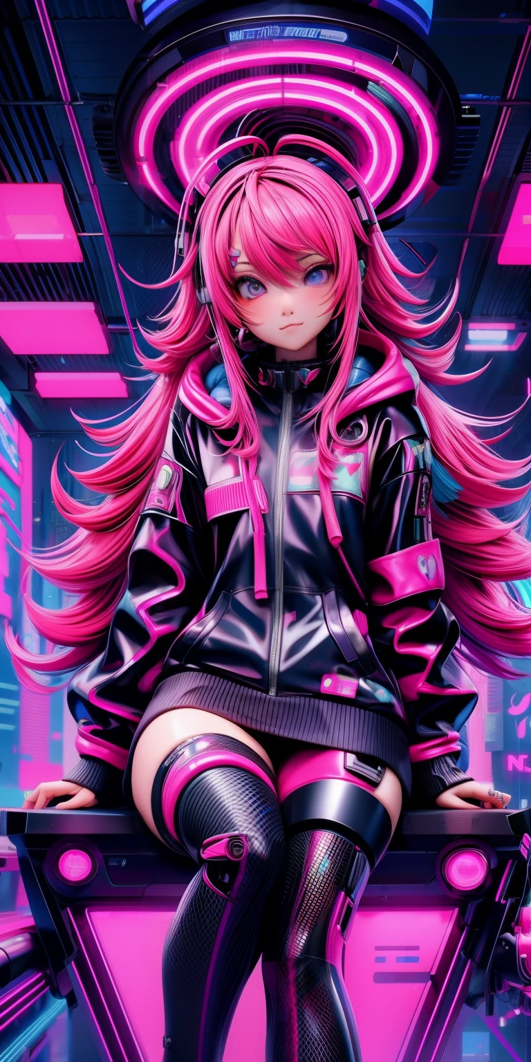 anime girl with pink hair sitting on a chair in a neon city, long curly hair, cyberpunk anime girl in hoodie, cyberpunk anime girl, anime style 4 k, anime cyberpunk art, best anime 4k konachan wallpaper, digital cyberpunk anime art, female cyberpunk anime girl, digital cyberpunk - anime art, cyberpunk anime art, anime cyberpunk, cyberpunk streetwear, cyberpunk art style