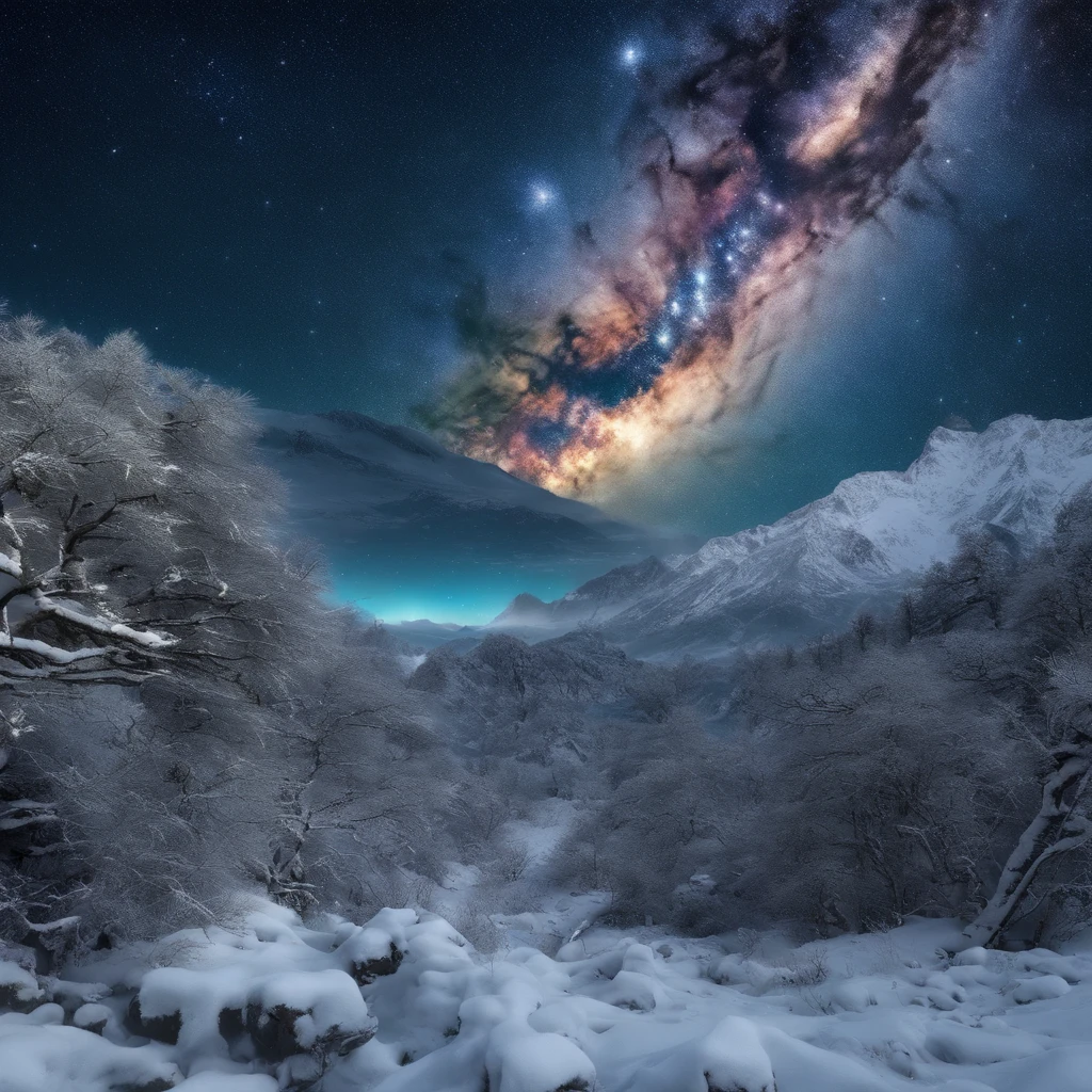 Master Parts、Superior Quality、superior image quality、The 8k quality、、Beautiful pictures of the starry sky、magnifica、Arched Milky Way:1.9、Blue Sea、shooting stars:1.9, Mount Everest:1.9