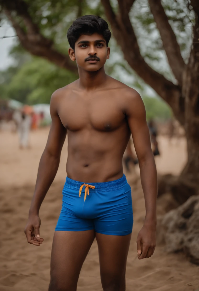 few naked Indian (male,age 14-17) with faint mustache and with large penis playing volley ball near Dravidian style Hindu temple very realistic 8k