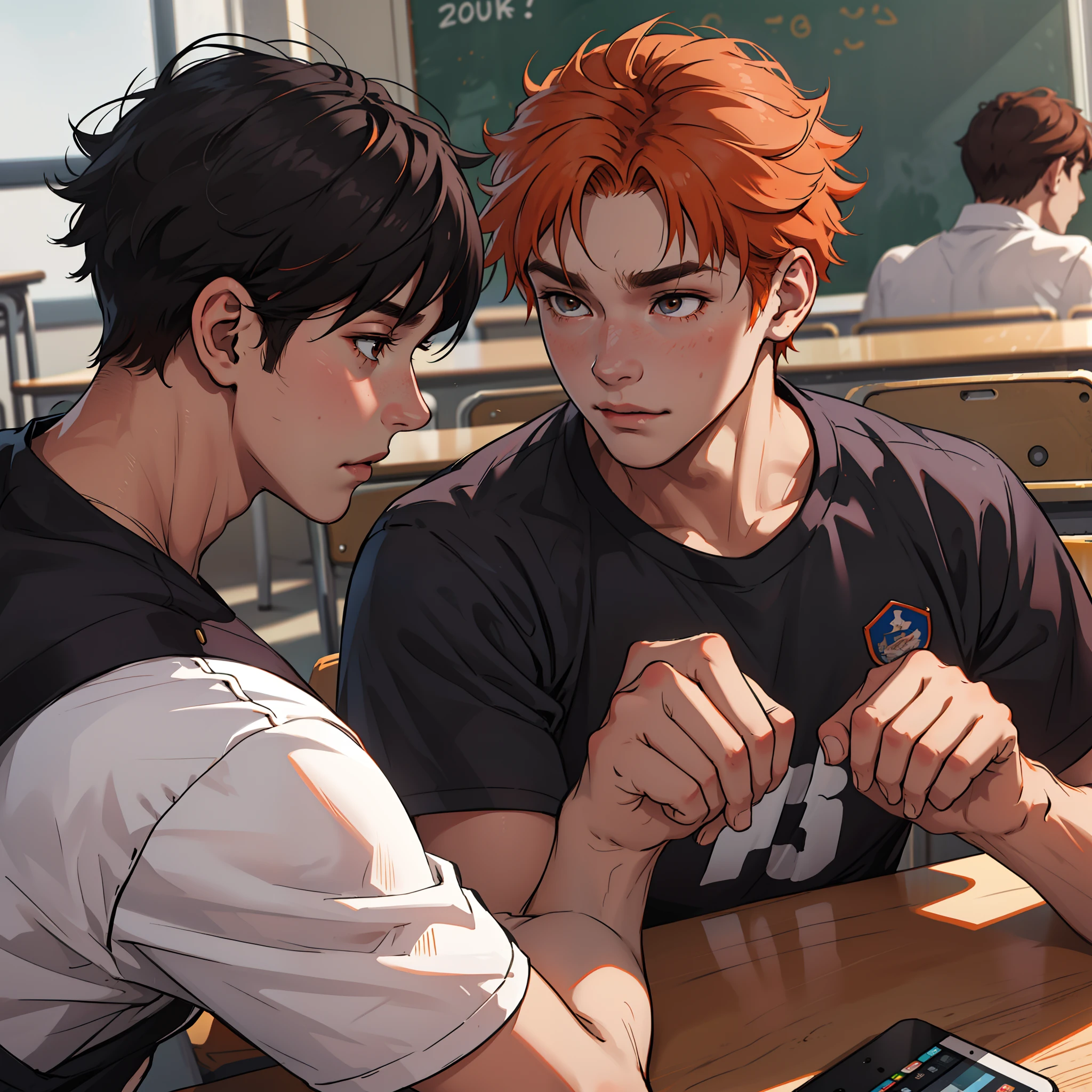 Two -yeld ore-haired teenage friends chatting at school share a secret that they're almost friends with siblings... (usar los mismo personajes)