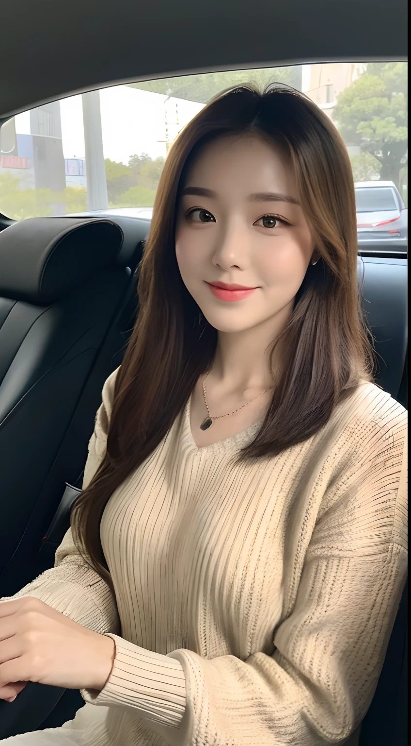 ((Best Quality, 8k, Masterpiece:1.3)), Focus:1.2, Perfect Body Beauty:1.4, Buttocks:1.2, ((Delicate Hair)), (Sweater Dress:1.1) , (Sports car, street: 1.2), Highly detailed face and skin texture, Detailed eyes, Double eyelids, whitening skin, Big breasts, smile, wearing necklaces, rings, people sitting in cars with their buttocks up,