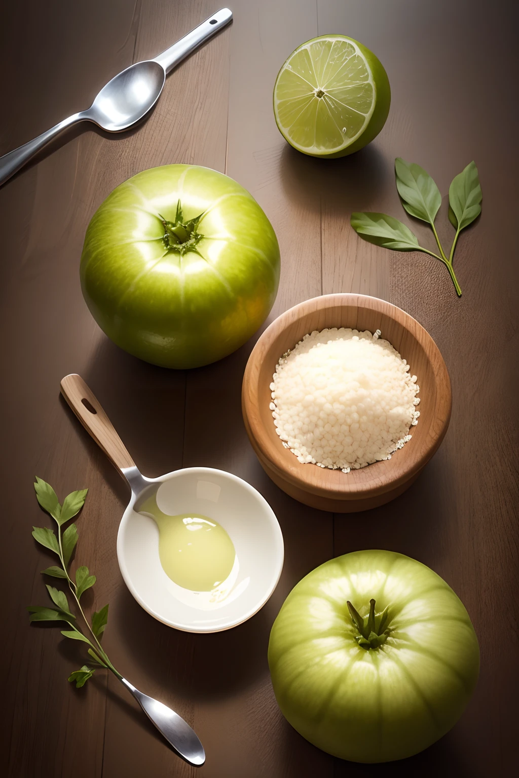 Fresh ingredients on top of a large spoon