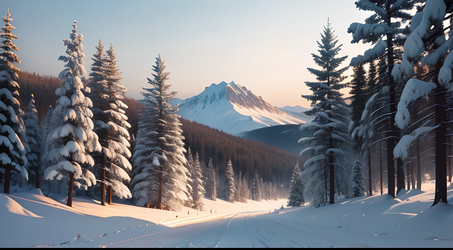 high qulity，delicated，scenecy，Snowy days，In the northeast，In the daytime，3 pine trees