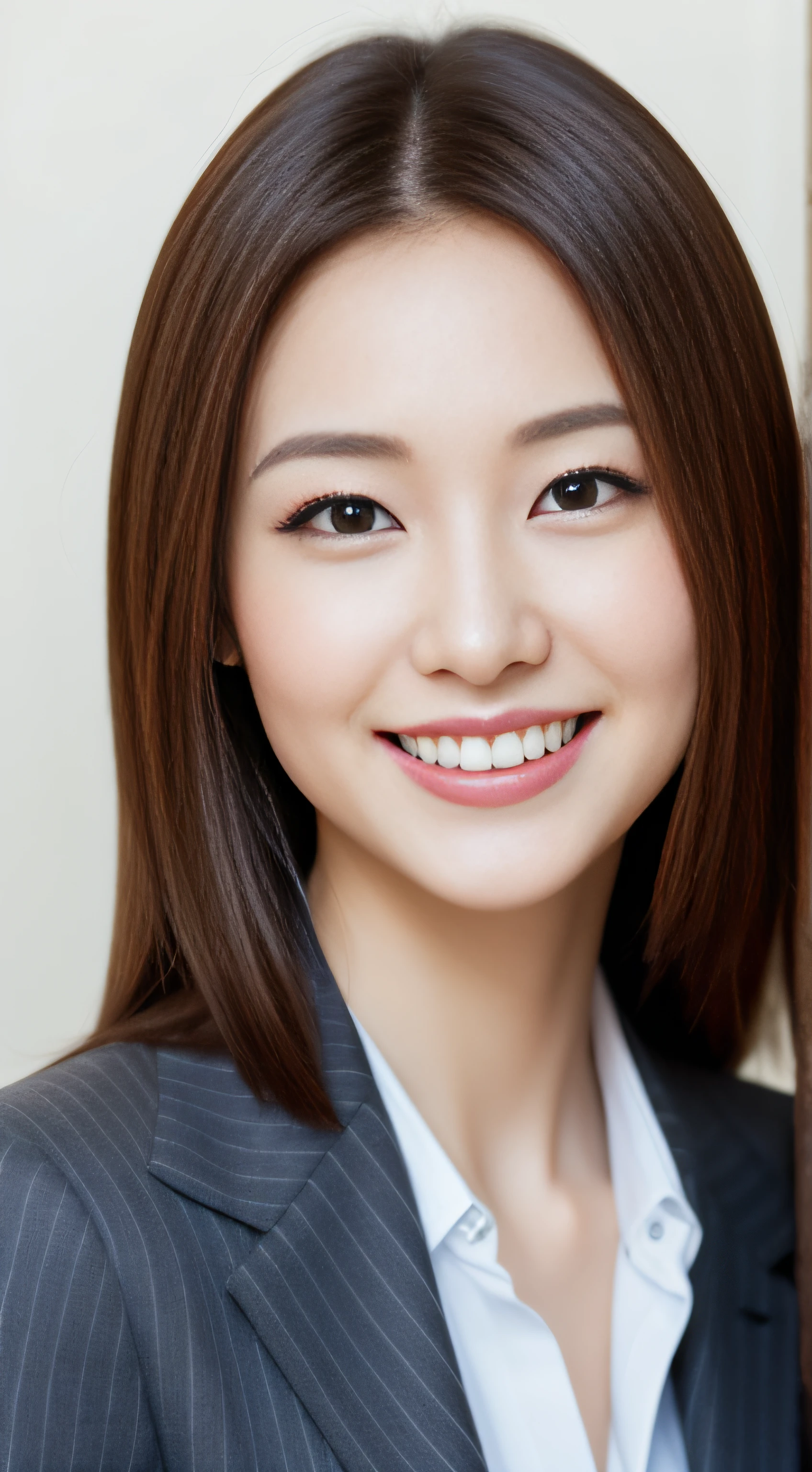 The face is a hostess、Clothes are business suits、hiquality、A hyper-realistic、healthy、Smiling expression、Slender perfect figure、Japan beauties、beautidful eyes、face perfect、Beautiful skin、Whiteboard background
