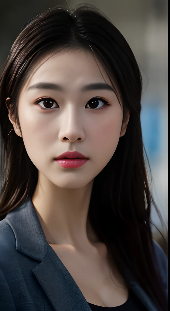 Looking at the audience, close-up, light makeup, realism, realistic photos, professional color correction, 8K, F2.4 aperture, 35mm lens, realistic real face, only the face area is included.