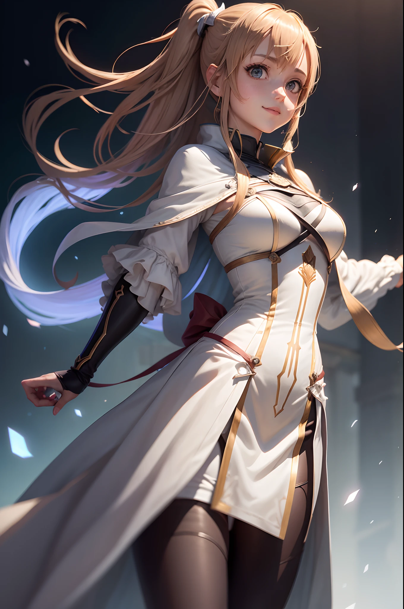 1muler, asuna do anime "Sword Art Online", roupa tradicional da personagem, embiente urbano, bio-luminescence, cabelos pretos com listras brancas, maquiagem, sorriso discreto, pupilas dilatadas, High detail, brilho, social media composition, linhas de movimento, surrealismo, UHD, master part, anatomicamente correto, super detalhe, Concedido, melhor qualidade