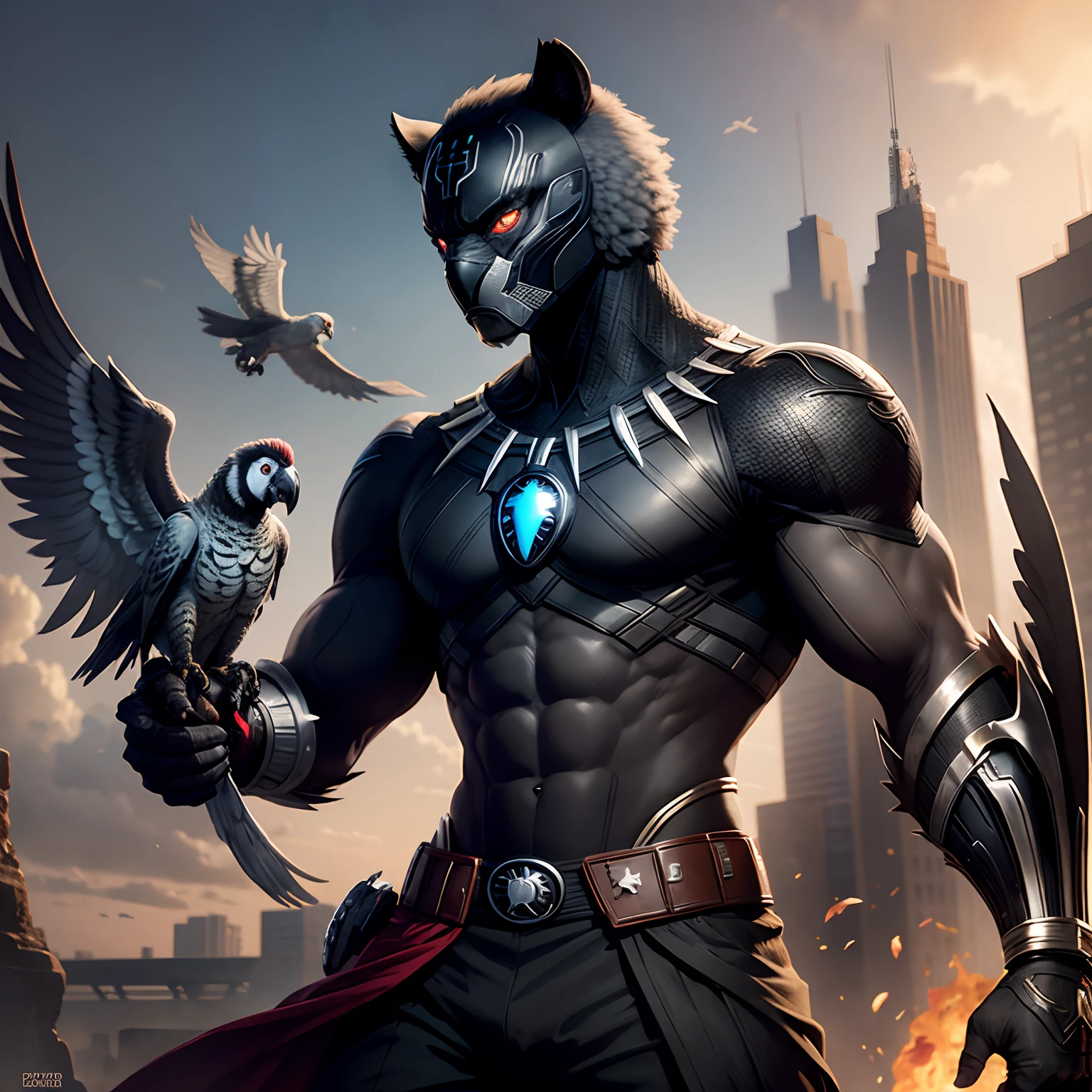 African grey parrot as black panther(Avengers)