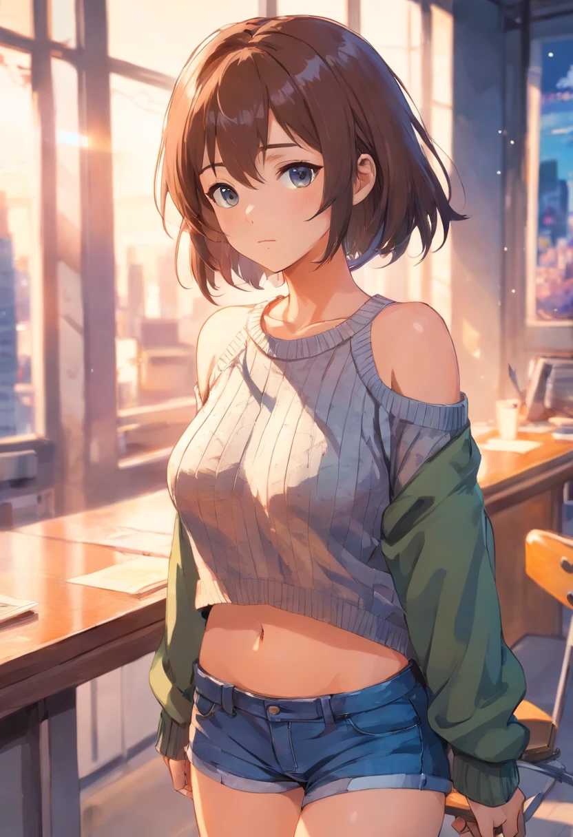 (masterpiece:1.2), Highest quality, High resolution, unity 8k wallpaper, (shape:0.8), (Beautiful details:1.6), Highly detailed face, Perfect lighting, Extremely detailed CG, (Perfect hands, Perfect Anatomy),short hair, Brown Hair, (Brown eyes:1.5), ponytail,happy smile, smile,Open your mouth,Off-the-shoulder sweater,Long skirt,((Skirt Lift,Panties in full view)),Exposing shoulders,bare clavicle,Bare neck,whole body