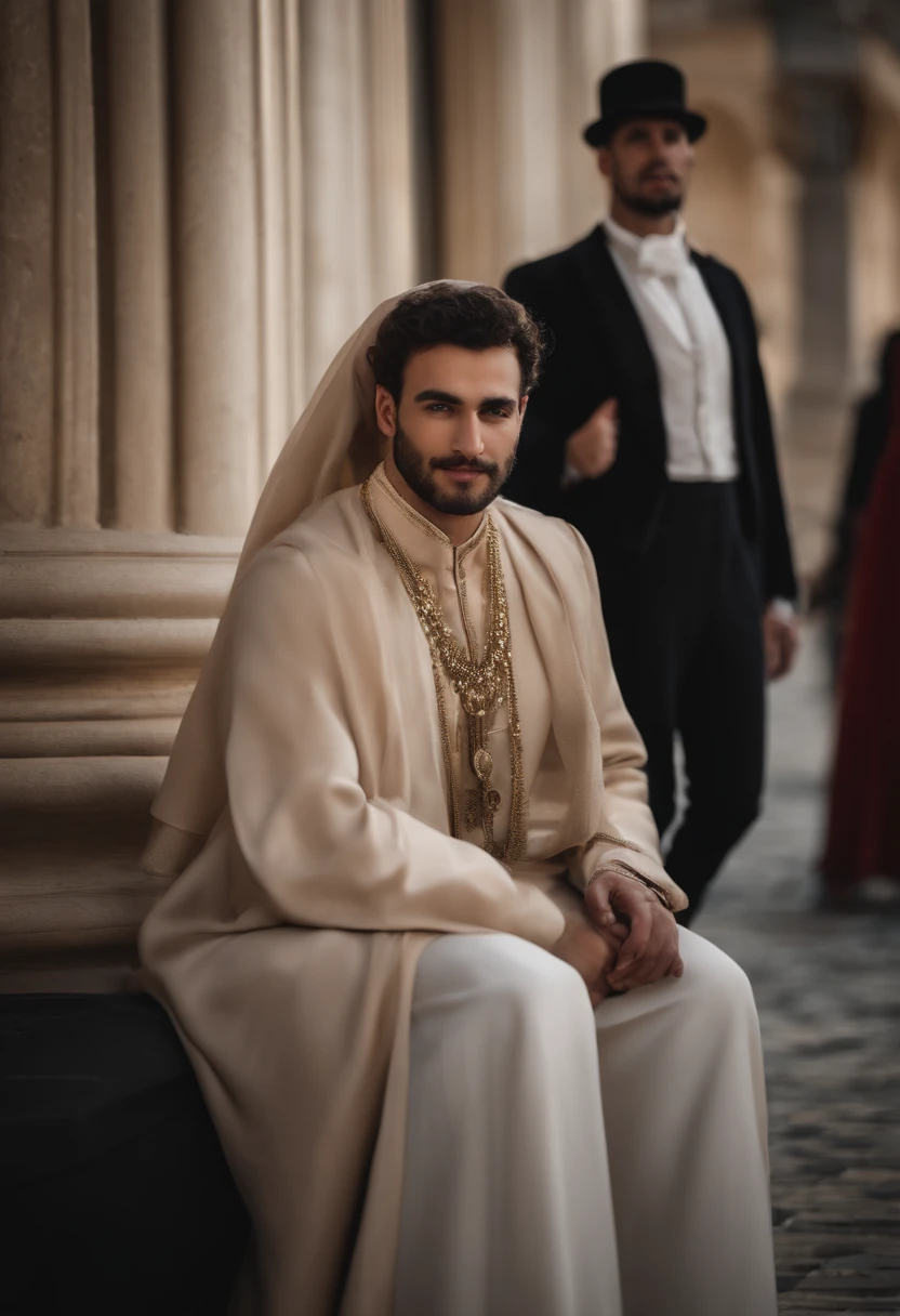 The couple stands up in the crowd smiling, Dans le style du Nikon D850, Neoclassical symmetry, Mode de rue, beige, Photo d’archive, Hurufiyya, Photorealistic portrait, Define faces, nez distinctifs, Focus sur les articulations/Connexions