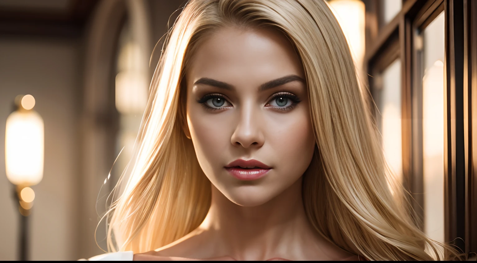 professional full body photo, (4k photo:1.1) by (Jeremy Lipking:0.3), (Dittmann Anna:0.3), (Arian Mark:0.3), (Sharp focus:1.3), high detail, elegant business woman, revealing white dress, restaurant, blond hair, instagram model pose, confident, fit girl, lean girl, small breasts:1.2, perfect anatomy, perfect symmetry:1.2, realistic, realistic face:1.2, perfect face, happy, confident, highly detailed, and dramatic, cinematic lighting, bright scene, soft lights