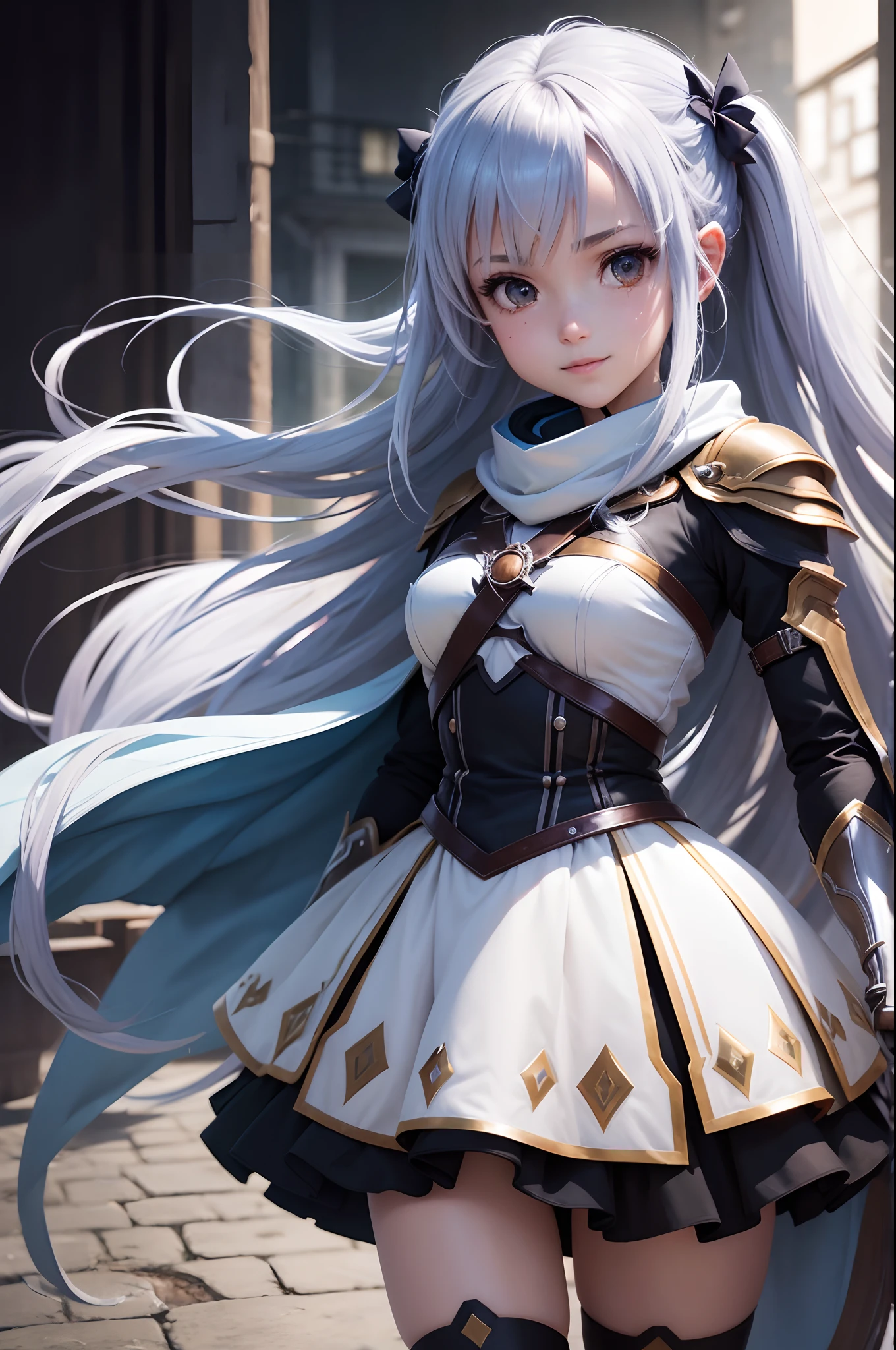 1muler, asuna do anime "Sword Art Online", roupa tradicional da personagem, embiente urbano, bio-luminescence, cabelos pretos com listras brancas, maquiagem, sorriso discreto, pupilas dilatadas, High detail, brilho, social media composition, linhas de movimento, surrealismo, UHD, master part, anatomicamente correto, super detalhe, Concedido, melhor qualidade