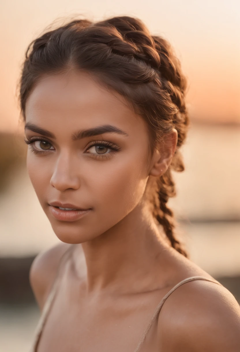 She is on a boat cruise. dark brown skin, beau visage, braided hair, cheveux longs, African tribal theme, ((Yeux noisette cristallins:1.2)), detailled eyes, beaux yeux, ((Masterpiece, UHD, 8k)), profondeur de champ, Jamaican trees, clivage, gros seins, Concentrez-vous sur les yeux, seins qui sortent, detailed skin, texture de la peau, sexy shoulders, golden brown tan, Highly detailed skin, Cils longs, Mascara noir, visage parfait