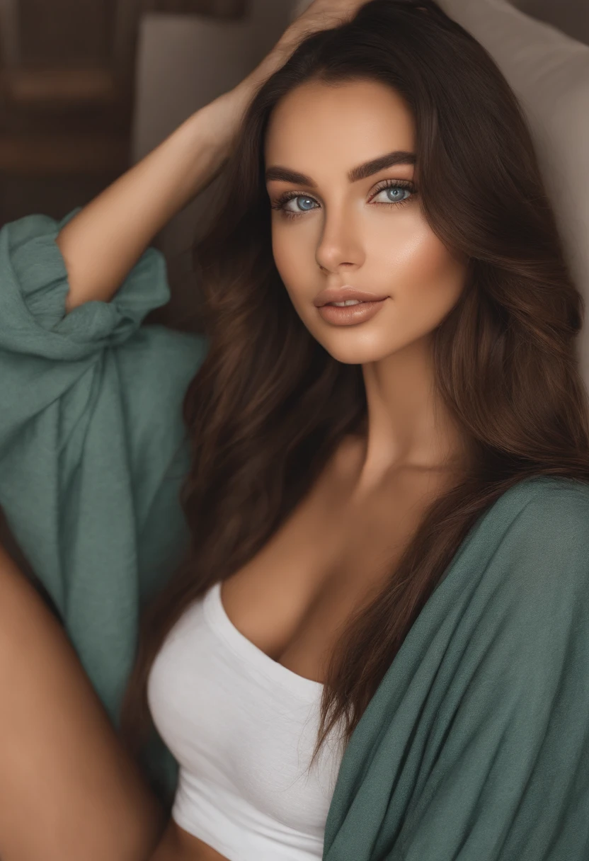 Femme arafed avec de gros seins, hispanic, fille sexy aux yeux verts, Portrait Sophie Mudd, cheveux bruns et grands yeux, selfie of a young woman, Yeux de chambre, Violet Myers, sans maquillage, maquillage naturel, looking straight at camera, Visage avec Artgram, Maquillage subtil, Superbe photo du corps entier, piercing green eyes, Bel angle, fille mignonne, Image du corps entier, corps entier, Prise de vue du corps entier, brunette goddess, High detail, sexy pose, parti, amusement