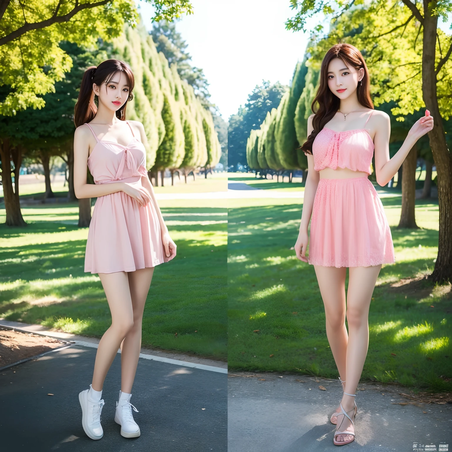 The concave shape of a young beauty on Peach Blossom Island，Show off your figure，Stunning beauty，The skirt is a fairy，Slim legs，fully body photo