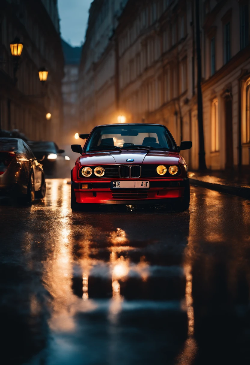 women sit on hood red bmw e30,realistic paint,raw photo,8k,extremely detailed car,sport car,raining,ront lights are on,droplets,wet floor,water splashes,fine details,hdr,ultra high-res,uhd,movie picture still,bokeh,realistic paint texture,photorealism,cinematic lighting,reflections,reflections of paint,headlights on,reflected,drive,race,in motion,spinning wheels,fast,light,dark night,photorealistic physically and optically correct,neon lights in the background,extremely detailed car,telephoto lens,bokeh,extremely detailed car,extremely detailed background,reflections,unreal engine,raw photo,photorealism,street center,smoke,thresholds,lamps,buildings,prague,old architecture,realistic city,realistic parts,lights on,rain,fog,light from street light,raindrops,white fog,raindrops on car,moonlight,dusk,fast driving,wheels moving,blurred background,camera raw,analog photo,(((hyperrealistic))),realistic,8k,natural lighting,realistic car details,(backlight),professional photography,cinema,
