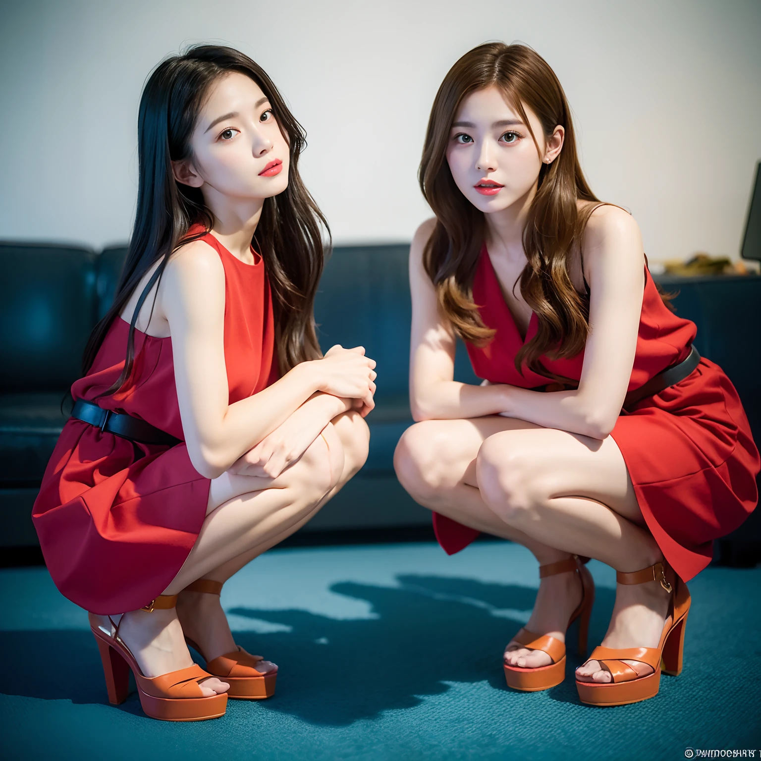 top-quality、​masterpiece、超A high resolution、(Photorealsitic:1.4)、2girls、twinsies、full body Esbian
