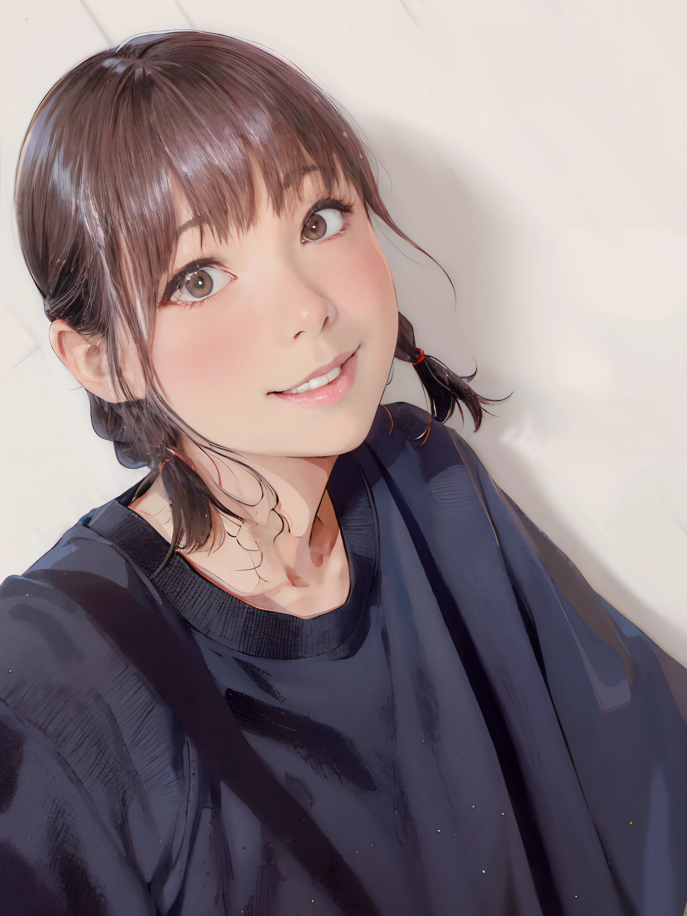 Arab asian woman with black shirt and hair braids, chiho, 奈良美智, With short hair, Shiori Teshirogi, Ayaka, cute - fine - face, narumi kakinouchi, shikamimi, 🚿🗝📝, harumi, slight cute smile