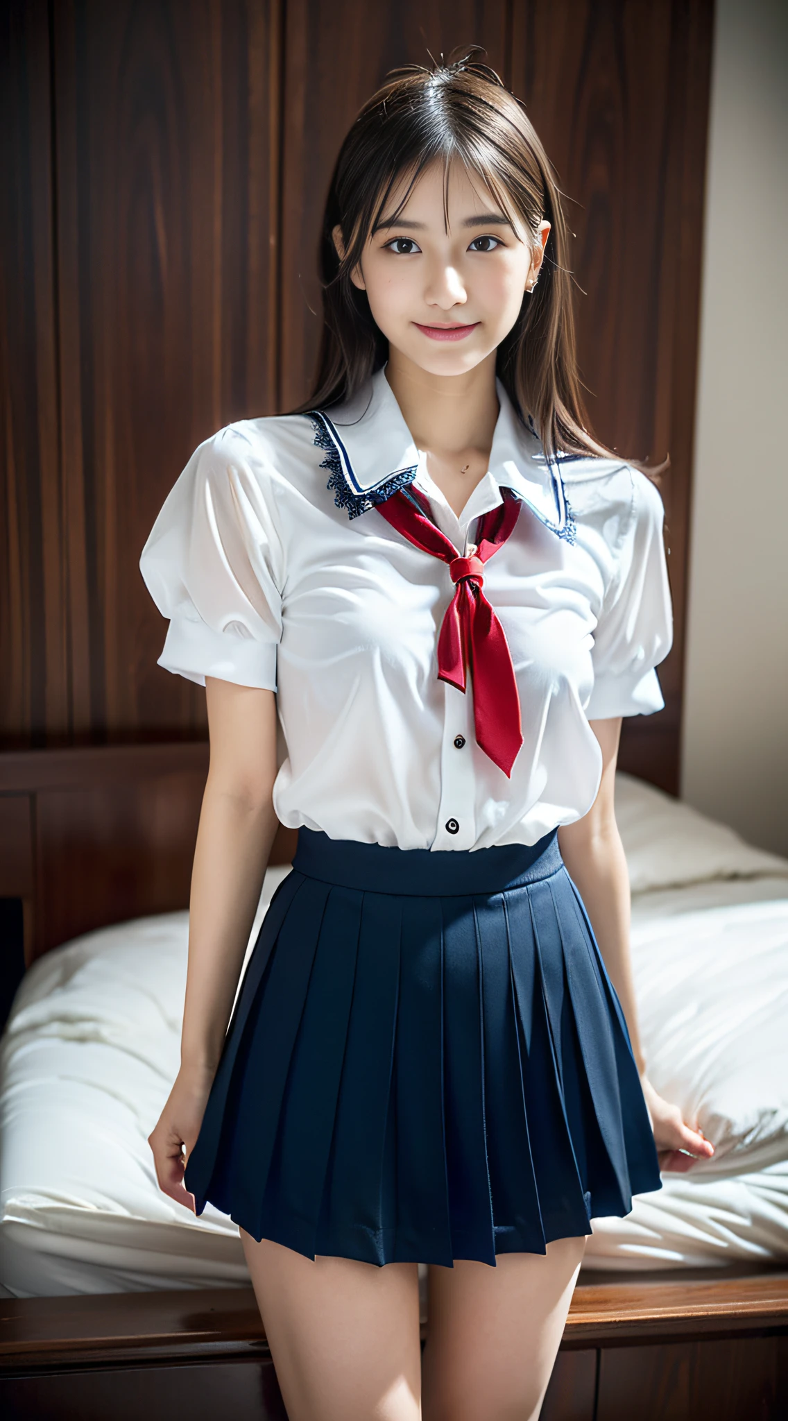 (((32ｋ,high detal,high-detail、​masterpiece,Attention to detail,full body Esbian,Lori,独奏))),Raw photo & realistic atmosphere,beautiful dark blue eyes,Detailed mouth,Glossy lips,Detailed eyebrows,Eyes drawn in detail with soft white skin that shines in every detail、Very beautiful eyes with azure eyes,Detailed lips、Very beautiful face,Very well-formed face、Lifelike face,shiny beautiful lips,Beautiful eyebrows,Infinite reality,Japan High School Student Uniform Best Design, Realistic Young Gravure Idol, Very cute high school girl, , japanese girl school uniform,, Young Sensual Gravure Idol, Young Gravure Idol, Beautiful and sexy１7  old schoolgirl,the whole body is wet,dripped out,with a flushed face,Incredibly beautiful sexy１7 year beautiful girl,The body is dripping wet,Sheer clothing,Hair is wet,Dripping water,dripping,a miniskirt（,bare-legged,,Wet and see-through white short sleeve shirt,Beautiful kind eyes,Looking at the camera：1.5）,(Beautiful smooth legs,Exposed thighs,Pull your buttocks up,Light blue lace bra and panties,Gentle smile,well-shaped breasts,,Immature body,Beautiful and sexy schoolgirl unusual design uniform with red and black base,Glossy crimson semi-long hair:Mount Position,Horse riding,Super emphasis on the thighs and crotch,Bed in a sexy dark room,See-through floral shirt made of lace,Micro Mini Pleated Skirt：1.9)