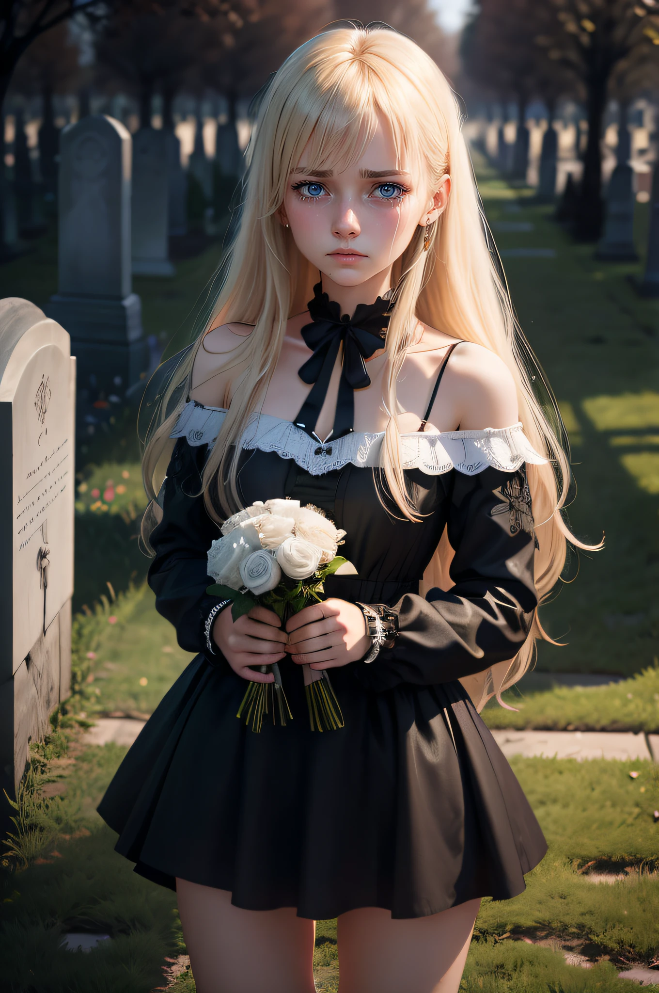 (graveyard,(illustation:1.2 preto e branco),(melhor qualidade), (obra-prima:1.2), (papel de parede 8k extremamente detalhado da unidade, imagem em preto e branco , made in graphite pencil HB, (panorama shot:1.4), (respingos),((grafite)), sharp-focus, garota triste chorando, graveyard, cabelos curtos --auto