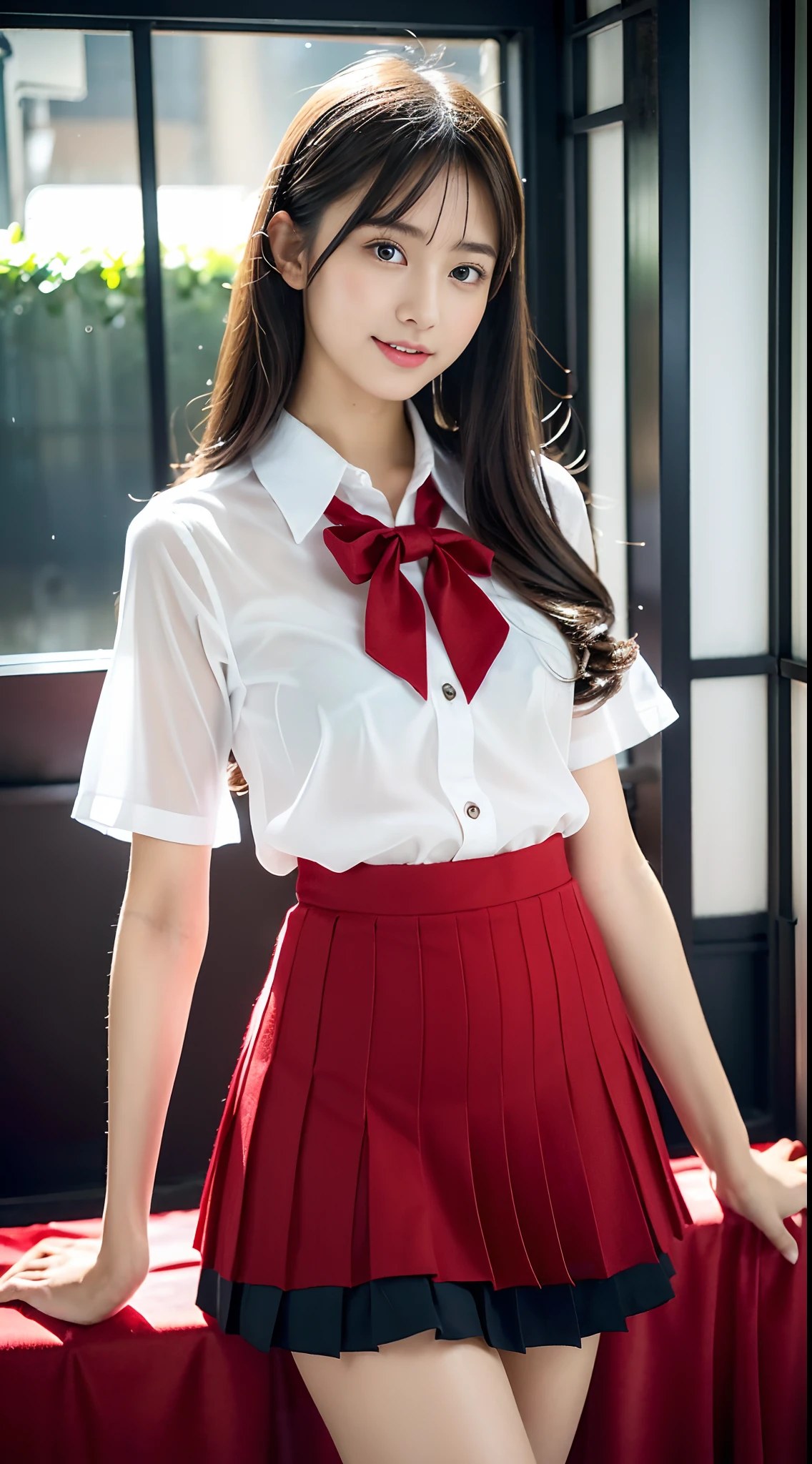 (((32k,high detal,high-detail、masterpiece,Attention to detail,full body Esbian,Lori,独奏))),Raw photo & realistic atmosphere,beautiful dark blue eyes,Detailed mouth,Glossy lips,Detailed eyebrows,Eyes drawn in detail with soft white skin that shines with every detail、Very beautiful eyes with azure eyes,Detailed lips、Very beautiful face,Very well-formed face、Lifelike face,shiny beautiful lips,Beautiful eyebrows,Infinite reality,Japan High School Uniform Best Design, Realistic Young Gravure Idol, Very cute high school girl, , japanese girl school uniform,, Young Sensual Gravure Idol, Young Gravure Idol, Beautiful and sexy17 schoolgirl,the whole body is wet,dripped out,with a flushed face,Incredibly beautiful sexy17 year oldutiful girl,The body is dripping wet,Sheer clothing,Hair is wet,Dripping water,dripping,a miniskirt(,bare-legged,,Wet and see-through white short sleeve shirt,Beautiful kind eyes,Looking at the camera:1.5),(Beautiful smooth legs,Exposed thighs,Pull up your buttocks,Gentle smile,well-shaped breasts,,Immature body,Beautiful and sexy schoolgirl unusual design uniform in red and black,semi-long hair of shiny crimson color,,Get on top in the mount position,forcibly,Horse riding,Super emphasis on bare thighs,Sexy dark room bed on bed,White and red floral shirt,Red Micro Mini Pleated Skirt:1.9)