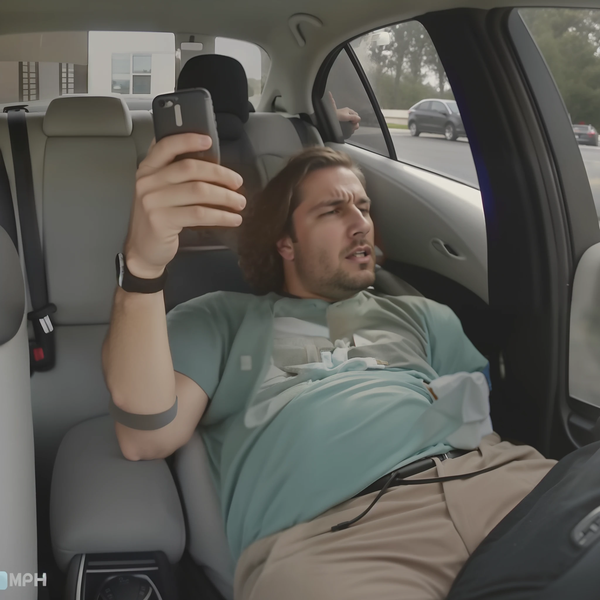 shocked man in a car with his cell phone feeling his pants, accidentally taking a a shit, worried he shit himself, looking worried, had an accident, oops, shook, accidents happen, concern, iphone video, phone!! held up to visor