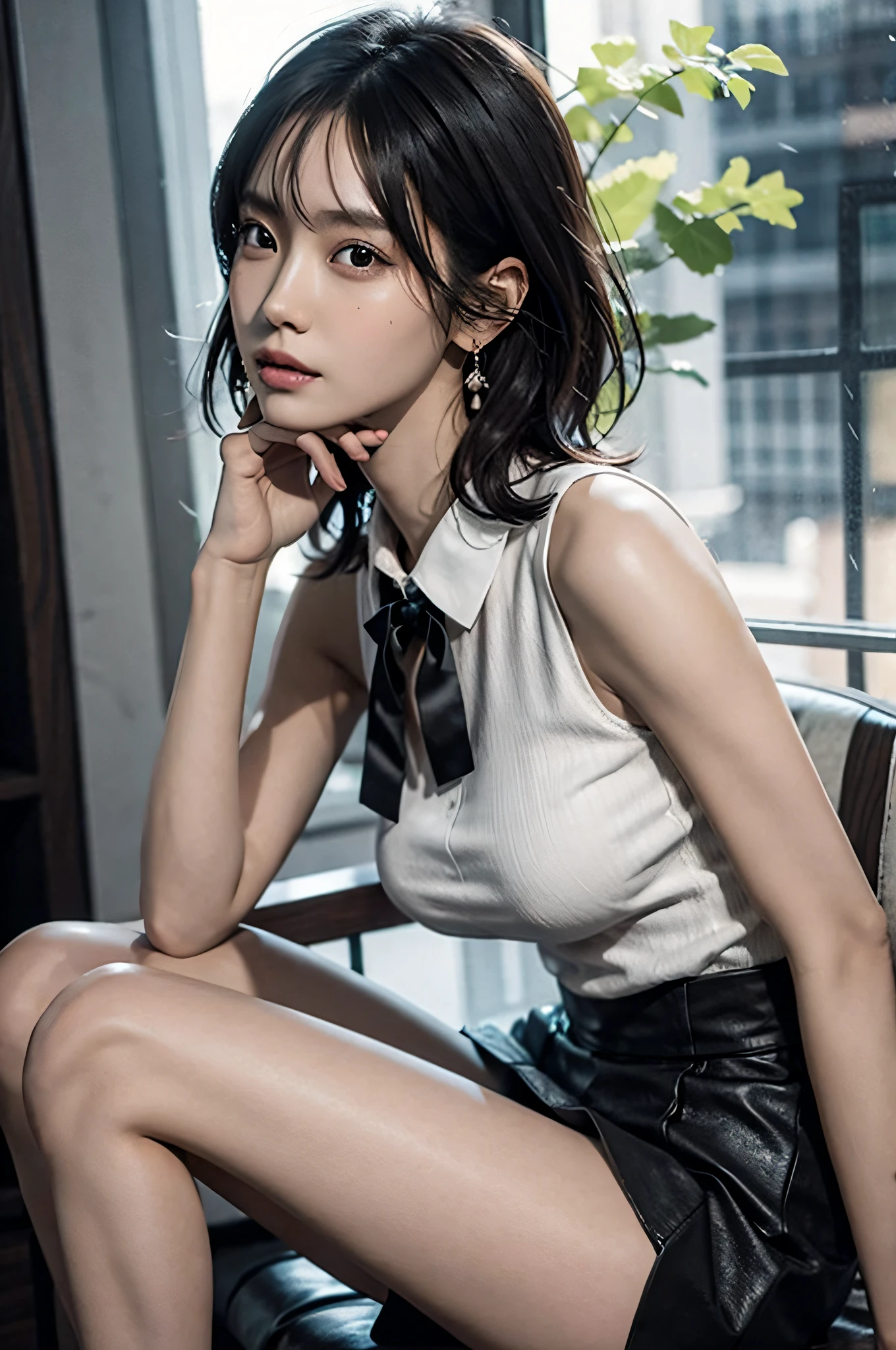 (8K、Raw photography、Your face is illuminated by lights、top-quality、outside of house、Shunguang、Bright lighting front gym sitting、masterpiece:1.2)、(realisitic、White panty、White shorts、Photorealsitic:1.37)、Ultra mini skirt、Open your legs to the left and right、Open your legs wide from side to side、Tank tops、White shorts、skirt by the、ultra-detailliert、Full body posture、Beautiful constriction、Leather Tank Top、Sleeveless、large boob、large udder、超A high resolution、1人、Denim skirt、Low-rise miniskirt、Beautiful navel、beautiful thigh、Beautiful bust、flaxen ponytail、Short clothing、see the beholder、beautifull detailed face、A smile、Constriction、(Slim waist) :1.3)、The shirt、Beautiful detailed skin、Skin Texture、floated hair、profetional lighting、