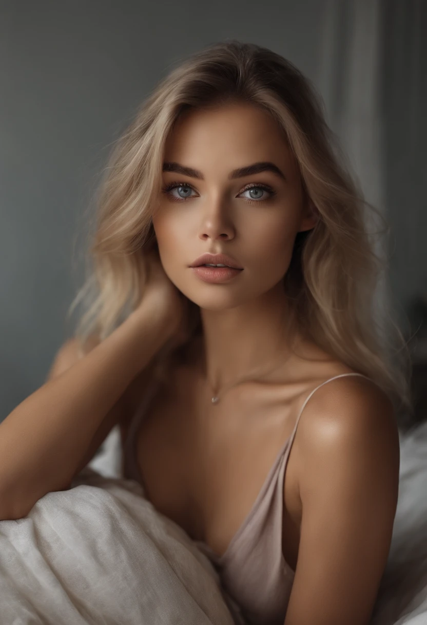 Oman with matching tank top and panties, fille sexy aux yeux bleus, Portrait Sophie Mudd, Portrait de Corinna Kopf, cheveux blonds et grands yeux, selfie of a young woman, ohne Maquillage, maquillage naturel, Look directly into the camera, Visage avec Artgram, dezentes Maquillage, Superbe photo du corps entier, dans la chambre, gros seins, Blonde, Latin