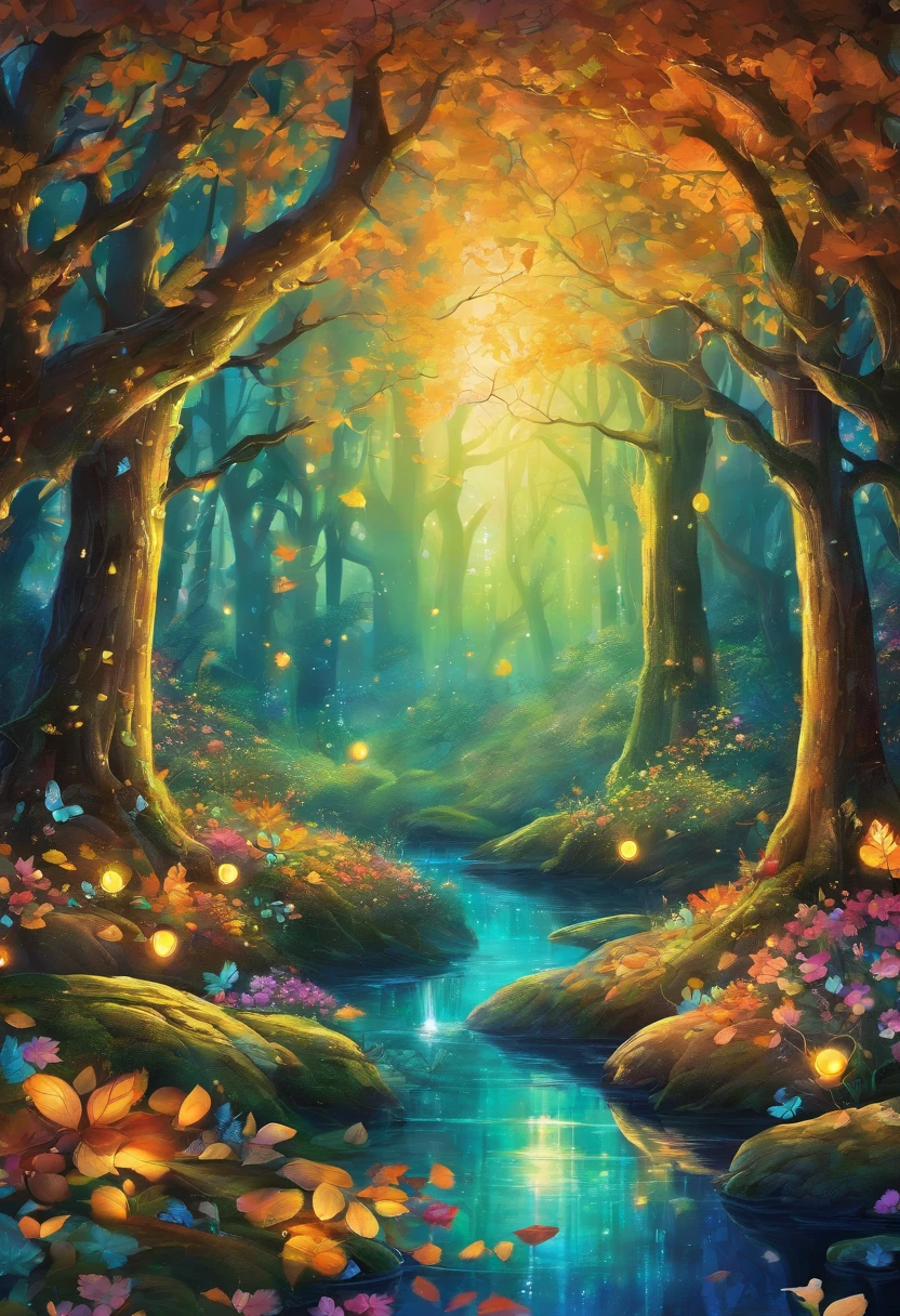 Whimsical forest,autumn colors,fairy goddess,blue glowing spells,fantasy colors,enchanted trees,sparkling mist,magical creatures,ethereal atmosphere,mystical ambiance,magic in the air,enchanted forest floor,magical light rays,twinkling fairy dust,whispering leaves,lush greenery,fairy wings,glowing mushrooms,magical flowers,translucent petals,floating lanterns,glowing fireflies,tranquil pond,majestic waterfall,mythical creatures,harmonious melodies,golden sunlight streaming through tree canopy,charming moss-covered stones,colorful foliage,dreamlike scenery,magical aura,peaceful serenity,whimsical imagination,dancing shadows,magical secrets hidden within the woods