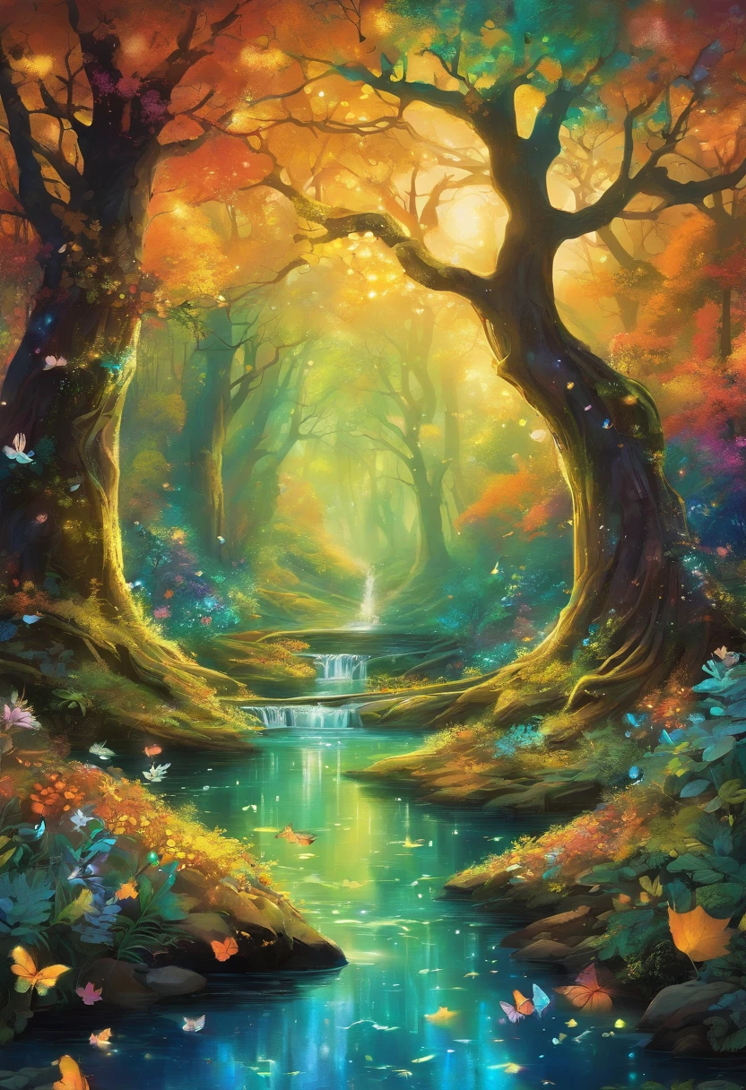 Whimsical forest,autumn colors,fairy goddess,blue glowing spells,fantasy colors,enchanted trees,sparkling mist,magical creatures,ethereal atmosphere,mystical ambiance,magic in the air,enchanted forest floor,magical light rays,twinkling fairy dust,whispering leaves,lush greenery,fairy wings,glowing mushrooms,magical flowers,translucent petals,floating lanterns,glowing fireflies,tranquil pond,majestic waterfall,mythical creatures,harmonious melodies,golden sunlight streaming through tree canopy,charming moss-covered stones,colorful foliage,dreamlike scenery,magical aura,peaceful serenity,whimsical imagination,dancing shadows,magical secrets hidden within the woods