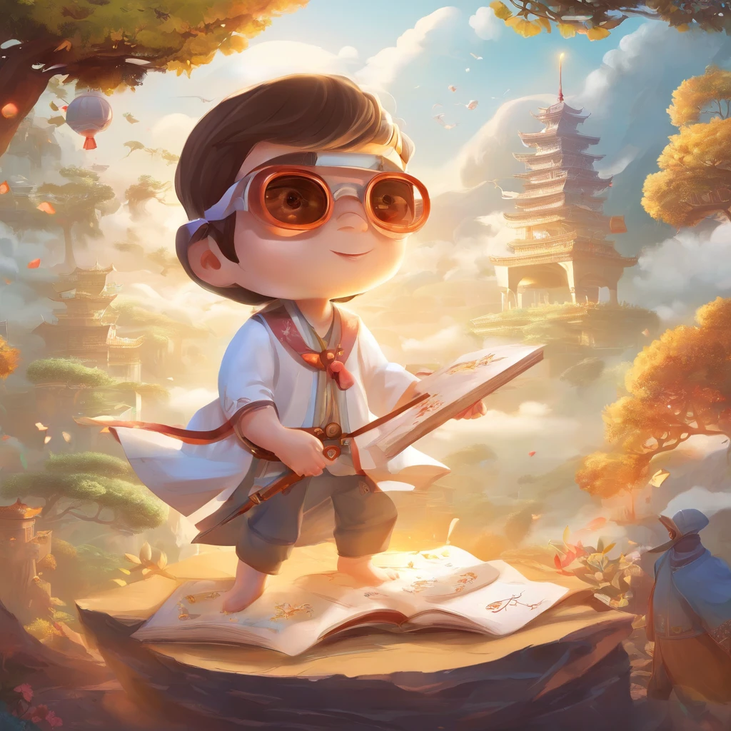 (white backgrounid:1.4),(Boy wearing VR glasses,Control drone flight,Draw cartoon images via AR,Record beautiful moments with your camera。Oriental elements),(Chinese illustration:1.3,paper art:1.3, Art on upholstered paper:1.2),( reasonable design, 清晰的线条, High- sharpness,Best quality, Very detailed, Master parts, movie light effect, 4K )