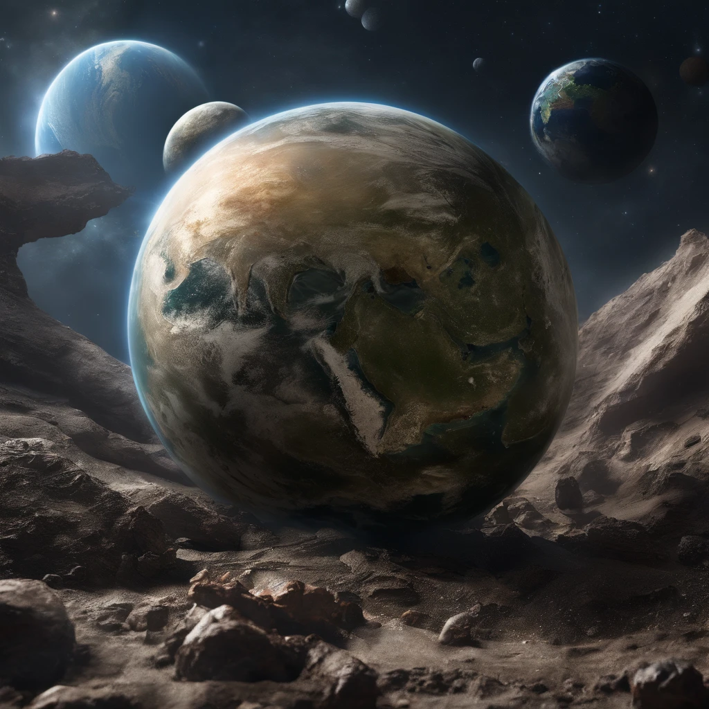 Master Parts、Superior Quality、superior image quality、The 8k quality、Beautiful pictures of the starry sky、magnifica、Arched Milky Way:1.25、Alafed view of Earth from Saturn:1.9, Jupiter:1.9, venus:1.9, (planet earth:1.9), a moon:1.9
