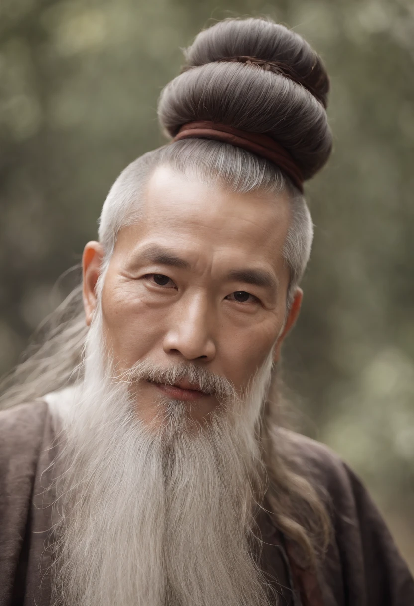 Close-up of an old man with a long beard and a white beard, Taoist,There is a bun on the top of the head，Use mahogany hairpins，Monk customs，full bodyesbian，inspired by Wu Daozi, monk portrait, Taoist master, portrait photo of an old man, Inspired by Hu Zaobin, inspired by Hu Zao, Long white beard, inspired by Li Cheng,high-definition picture quality