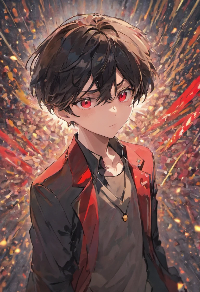 anime boy, black hair, red eye,Wearing school uniform, handsome, cool