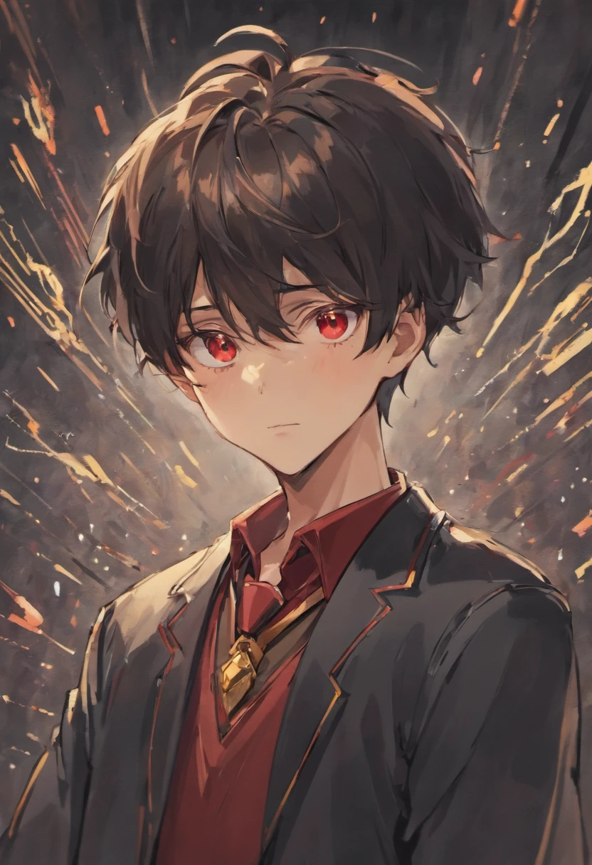 anime boy, black hair, red eye,Wearing school uniform, handsome, cool