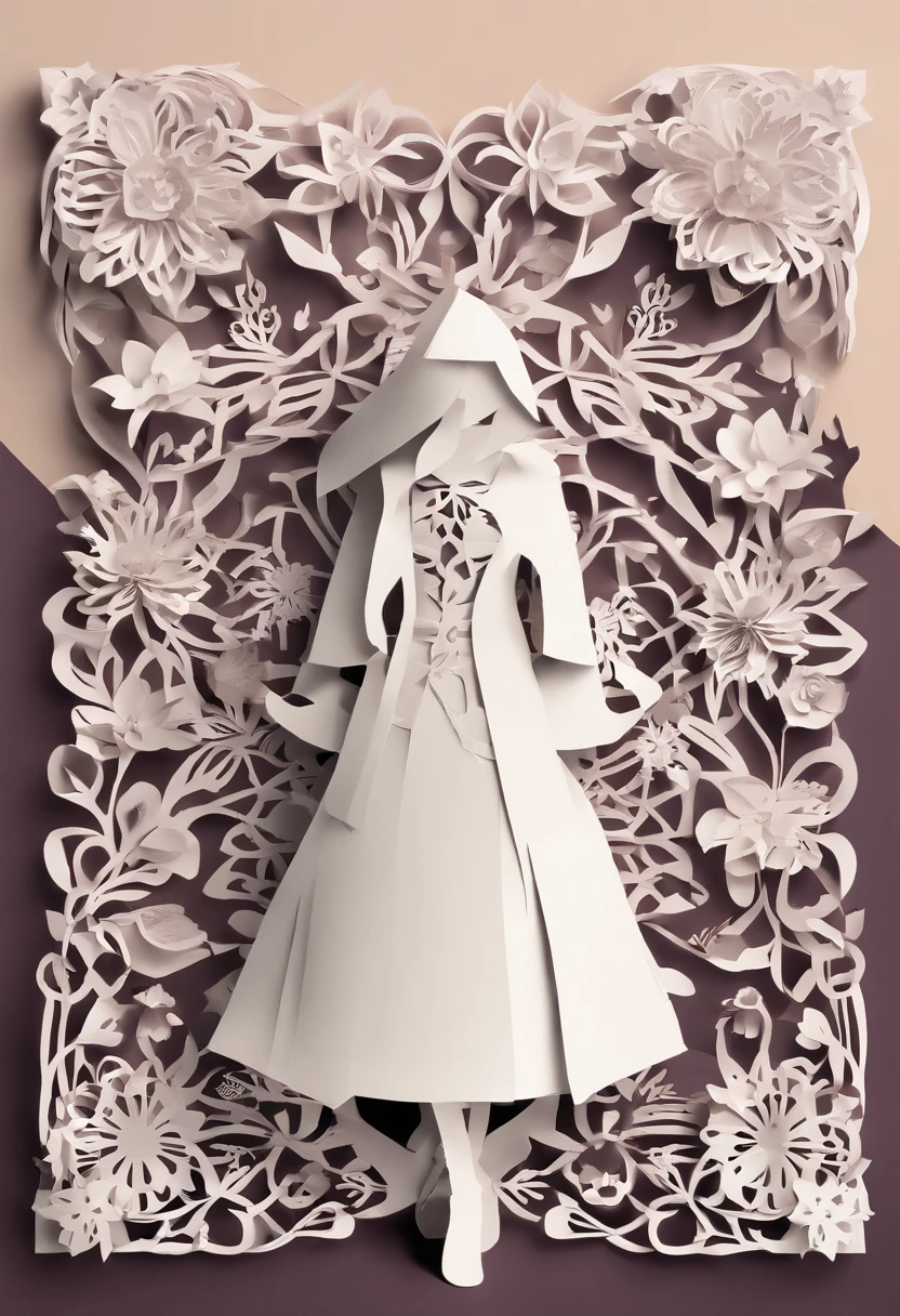 paper art、Colored paper、a beauty girl, hoody,short skirt, abstract backgrounds、Abstract characters