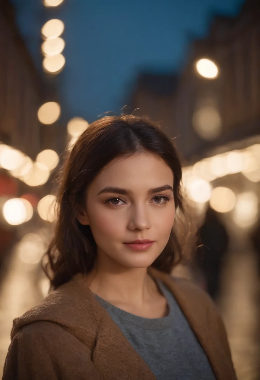 Girl on a rainy night，Front lens，Street background （Close-up Shot Shot：1.6），best qualtiy，f / 1 HD photography T bokeh，Depth of field Macro The atmosphere is sad