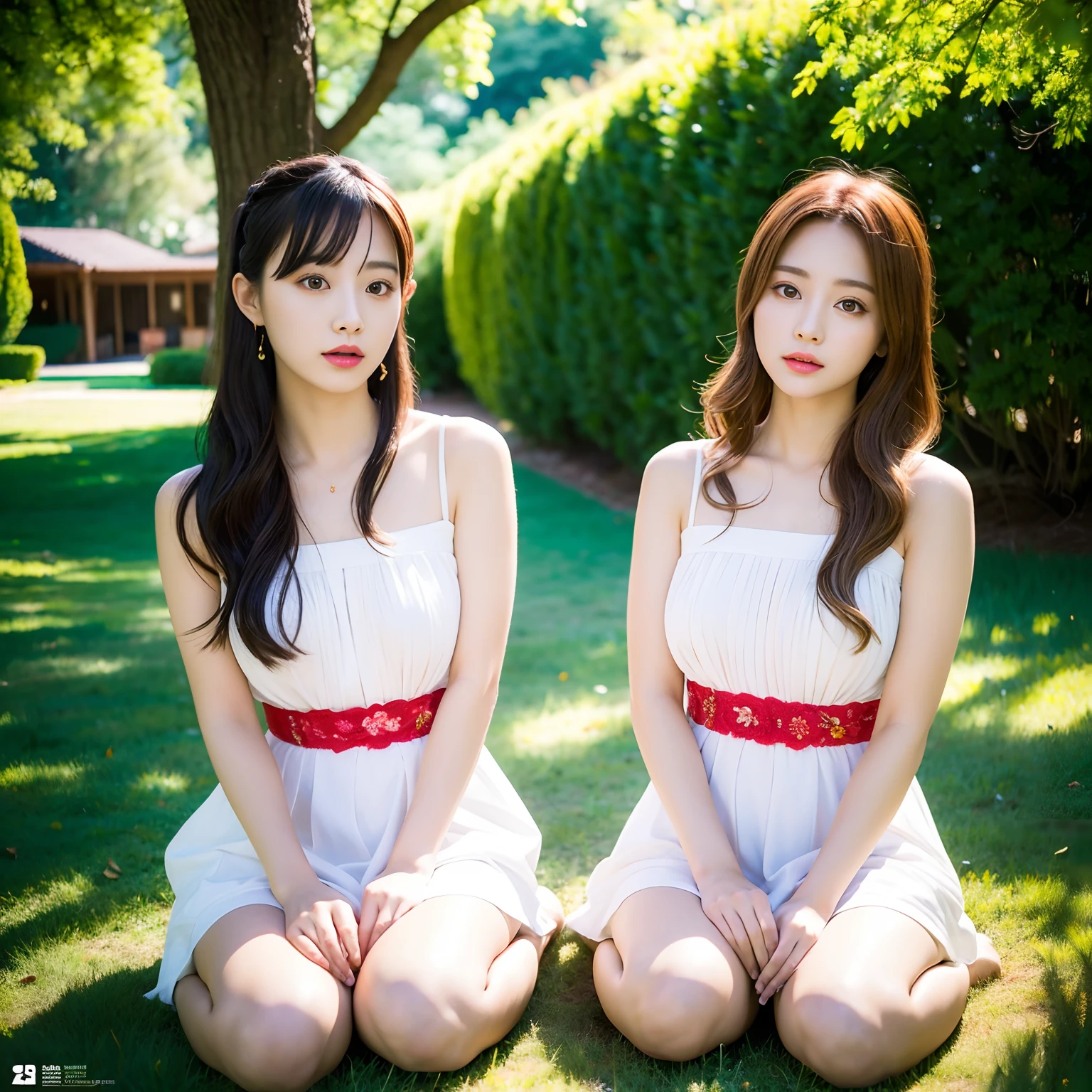 top-quality、masterpiece、超A high resolution、(Photorealsitic:1.4)、2girls、twinsies、full body Esbian