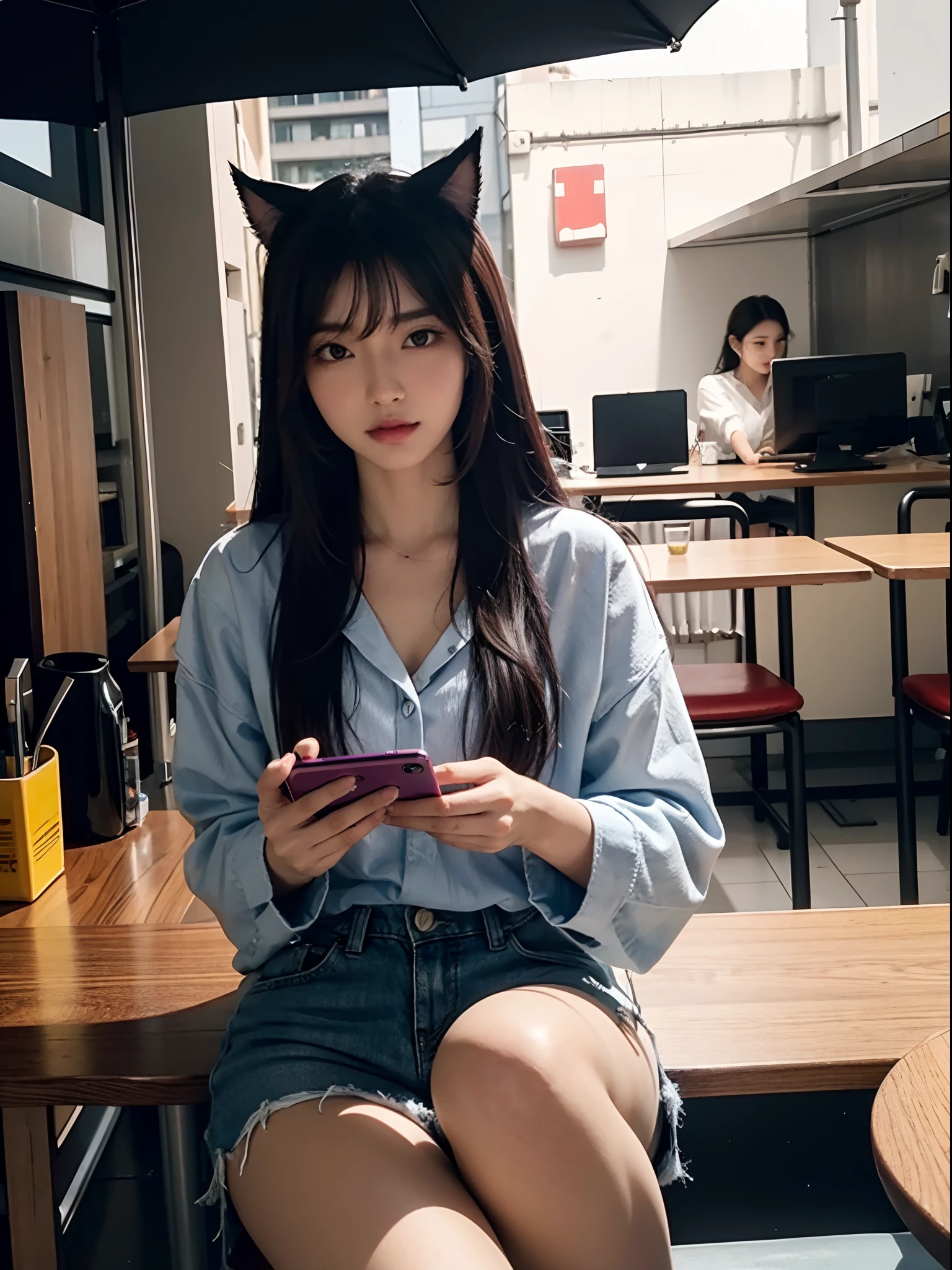 Ahri, watching smartphone