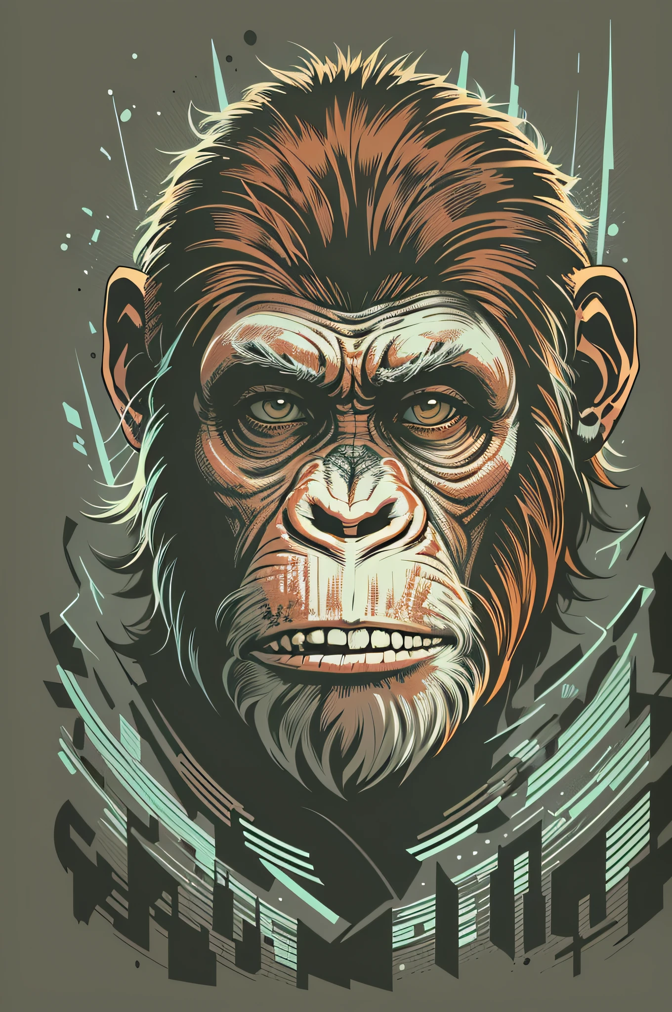vector style image t-shirt print, graphic art, white background, planet of the apes