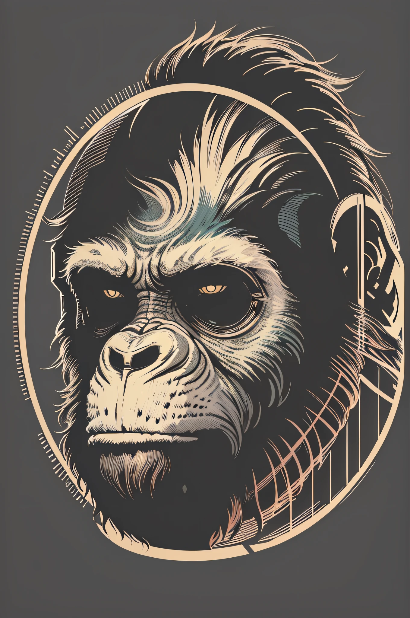 vector style image t-shirt print, graphic art, white background, planet of the apes